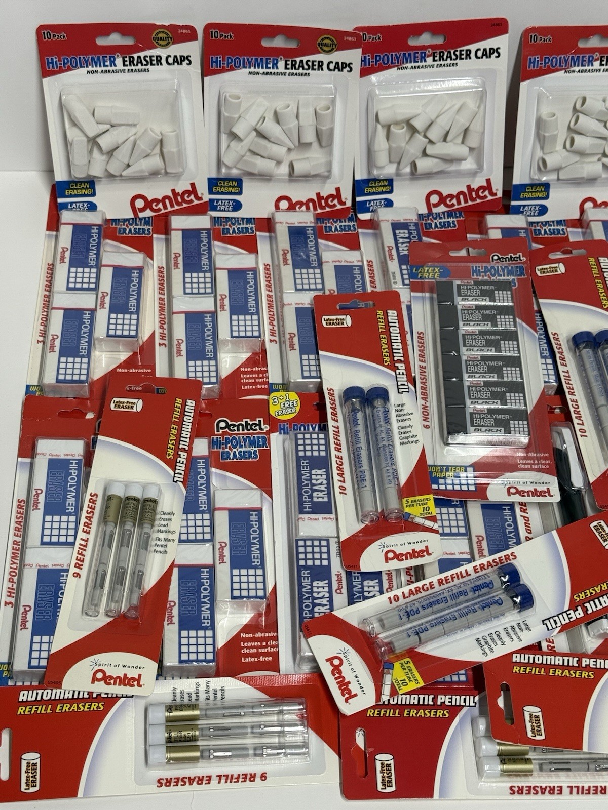 Pentel Assorted Erasers Lot Of 26 Sealed Packs, Made In Taiwan & China