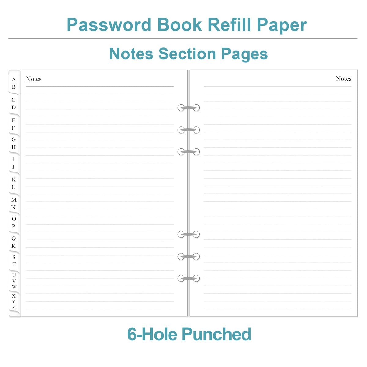 Password Book Refills for A5 Binder – A-Z 5.8 inches X 8.3 inches, white