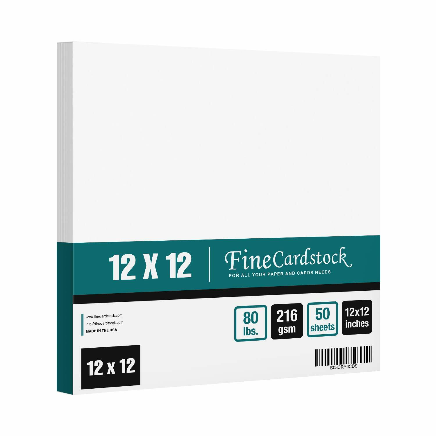 12 x 12″ Fine Square Cardstock, Bright White, Smooth 80lb Cover, 50 Per Pack