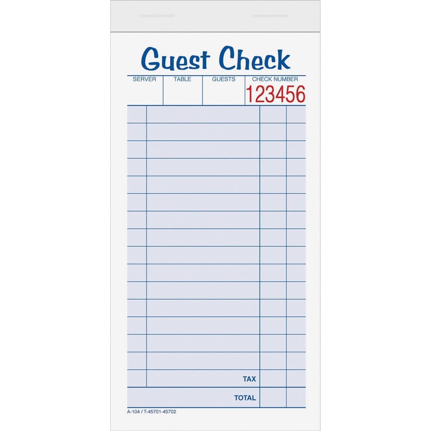Guest Check Books, 2-Part, Carbonless, White/Canary, 3-11/32″ x 6-3/8″, 50 Se…