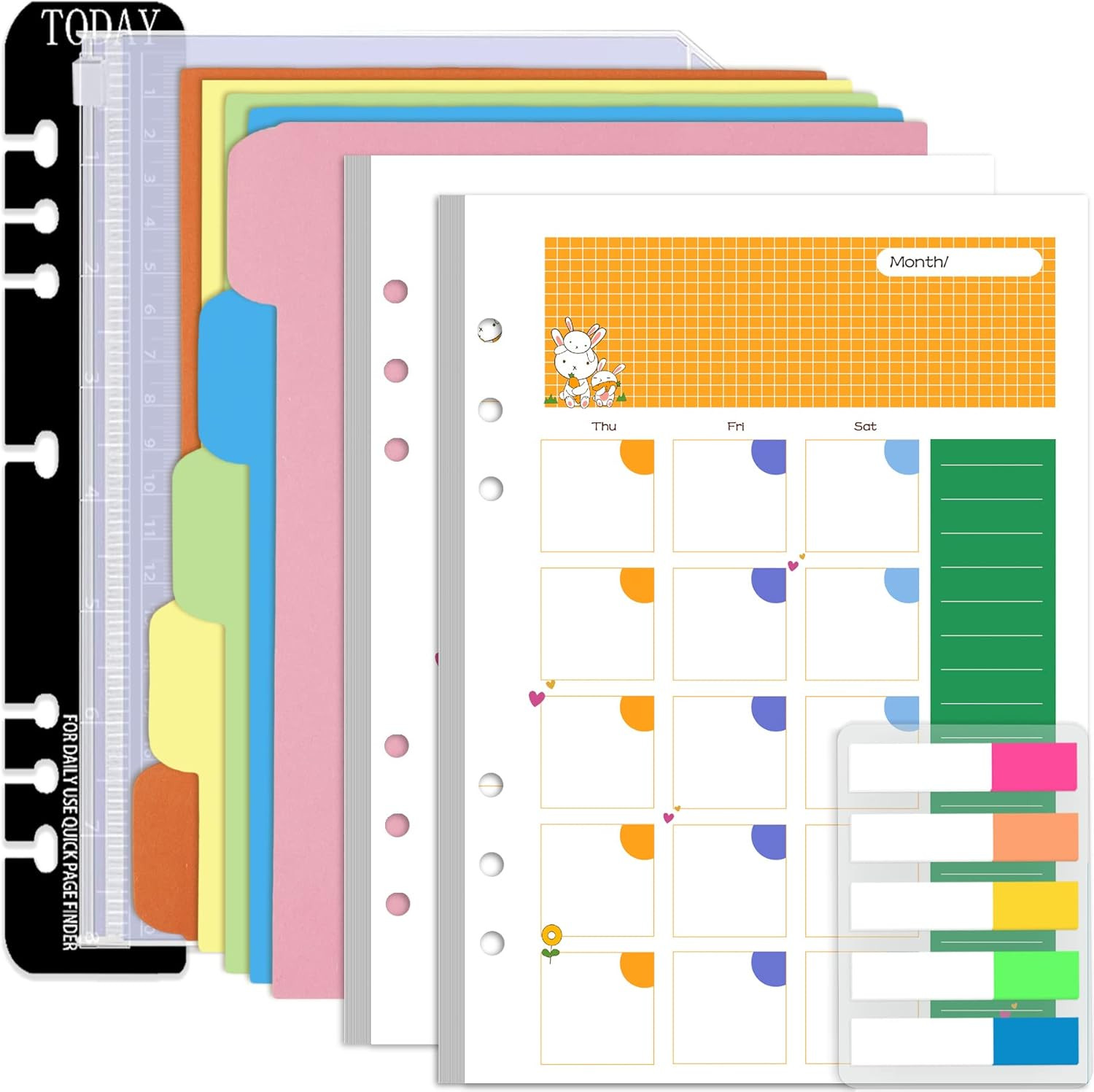A5 Planner Inserts Monthly Planner Refills, 90 Pages Colorful 6-Ring Loose-leaf