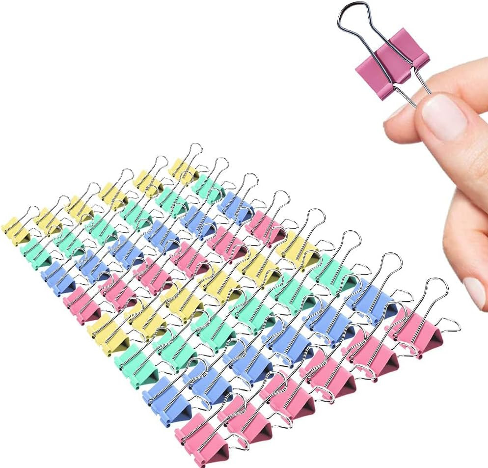 Small Binder Clips, 80 Pack, 3/4 Inch, 0.75 Inch, Standard 19mm, Mulitcolor, Met