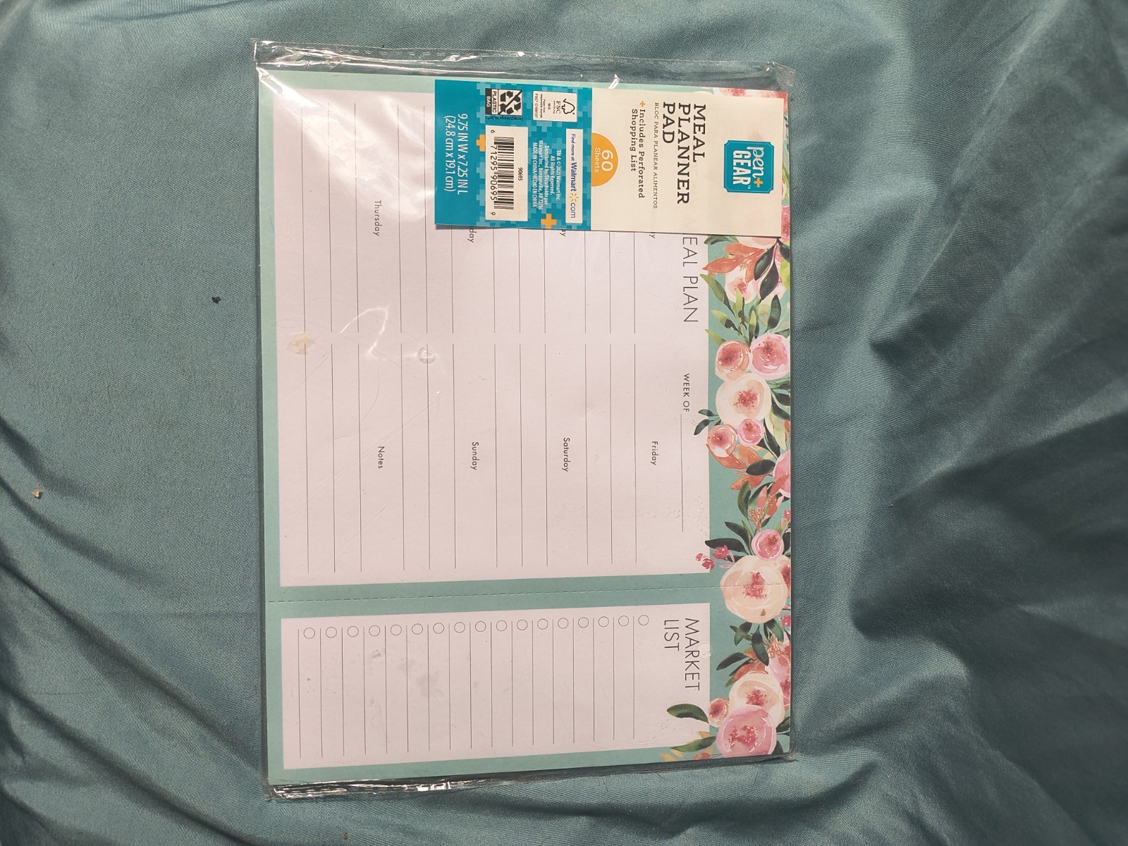 Pen+Gear Meal Planner Pad With Perforated Shopping List 60 Sheets Floral Design
