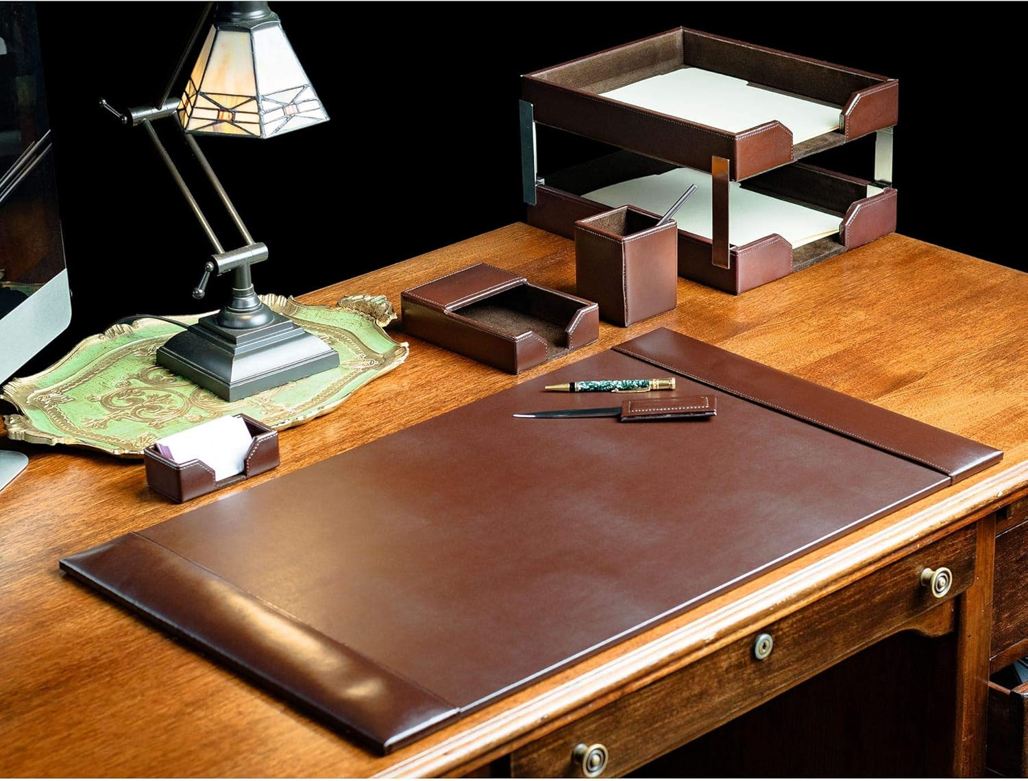 Bonded Leather Desk Set – Luxury Leather Desk Pad & Desk Organization Essentials