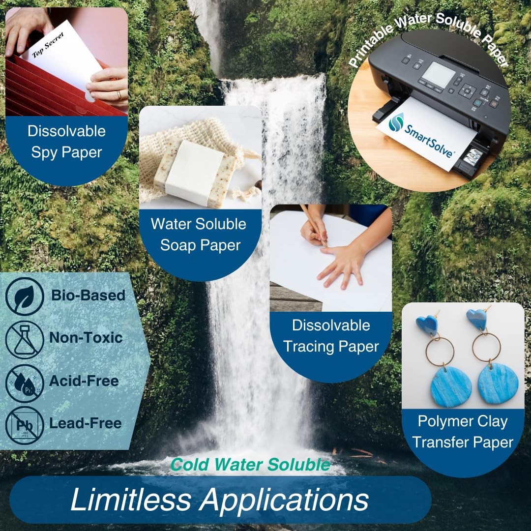 10 Sheets Water Soluble Paper 8.5×11 Printable Biodegradable Craft Paper