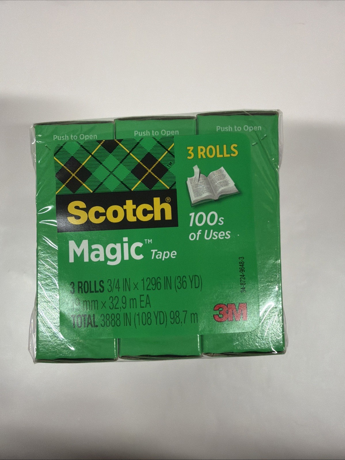 Scotch® Magic Invisible Tape 810-3PK, 3/4 in x 36 yd x 0 in (19 mm x 32