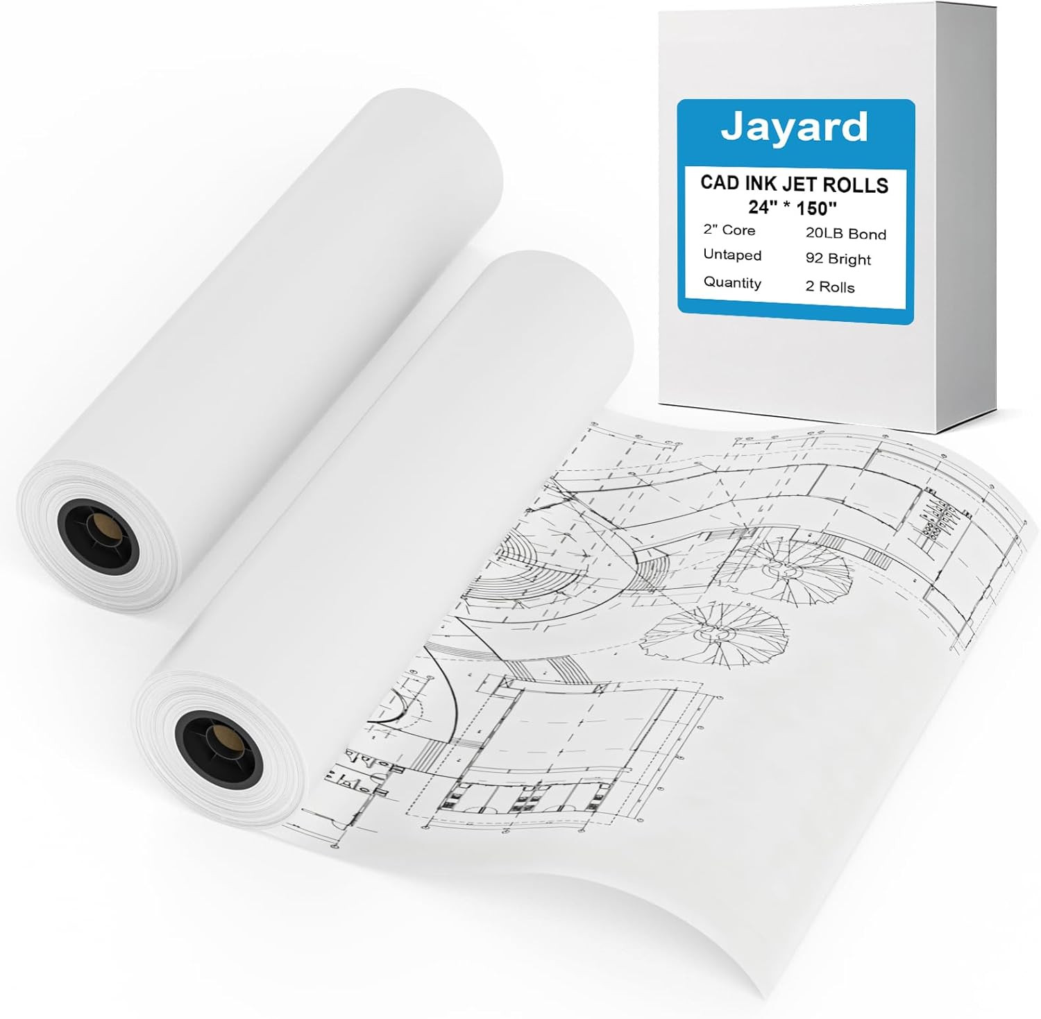 Wide Format Paper – 24″ X 150′ Plotter, 2 Roll CAD Bond, 20 Lb Bond, Paper on 2″