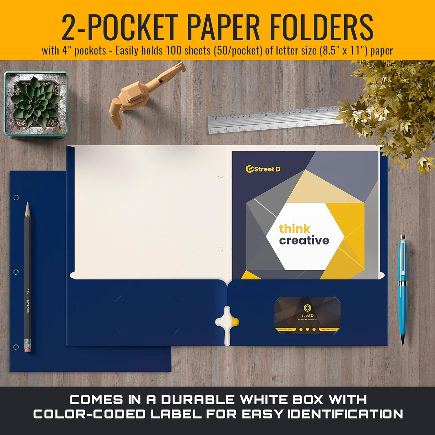 Better Office Products Blue Folders with Pockets, 50 Pack Letter Size Two Pocket