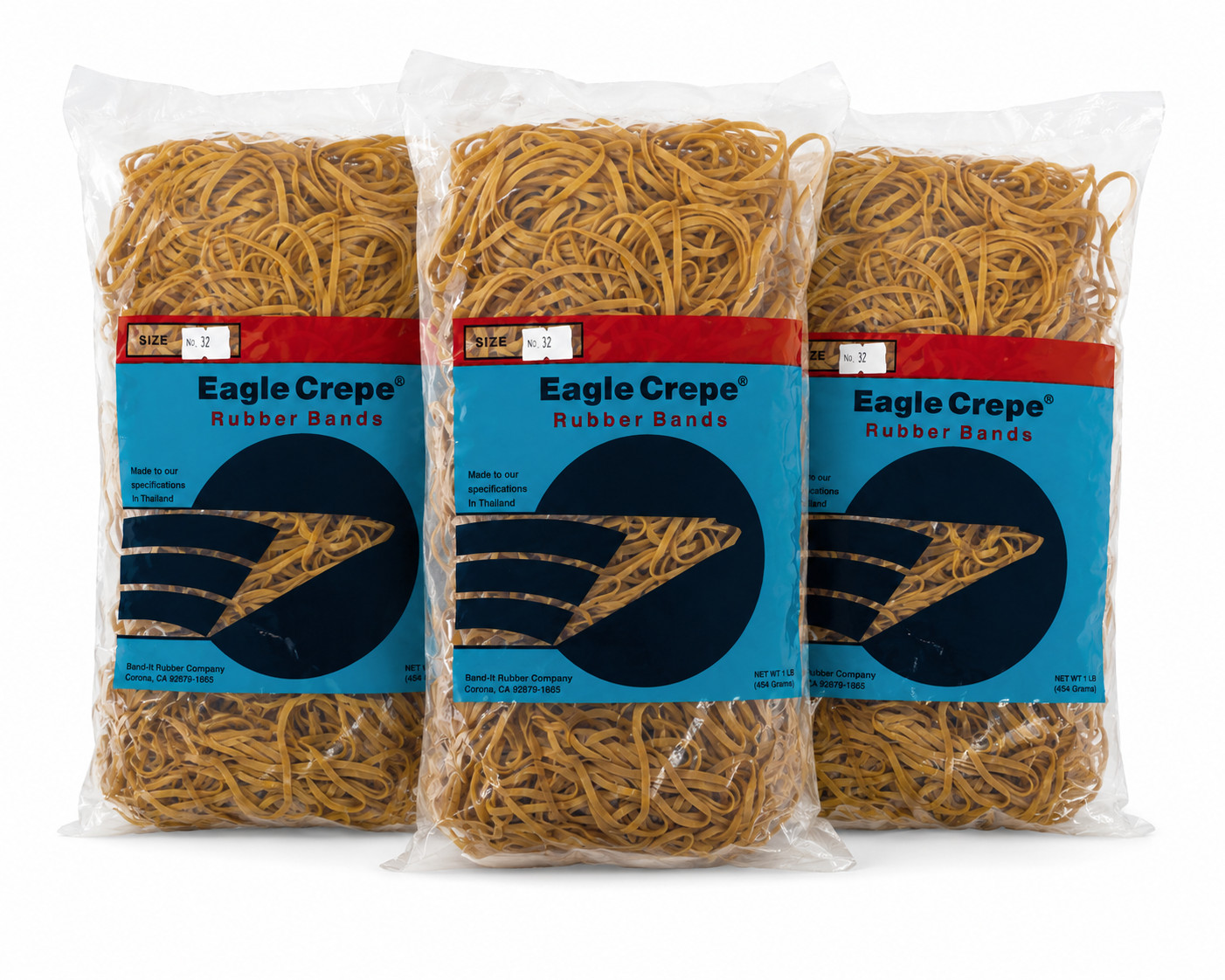 3-Pack Eagle Crepe Rubber Bands / Liguillas – Size No. 32 – Tan – 1 lb Bags