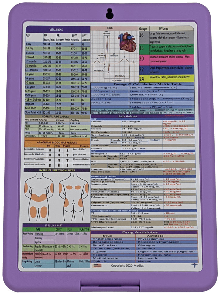 Nursing Clipboard -PURPLE -reference sheets -great for clinical