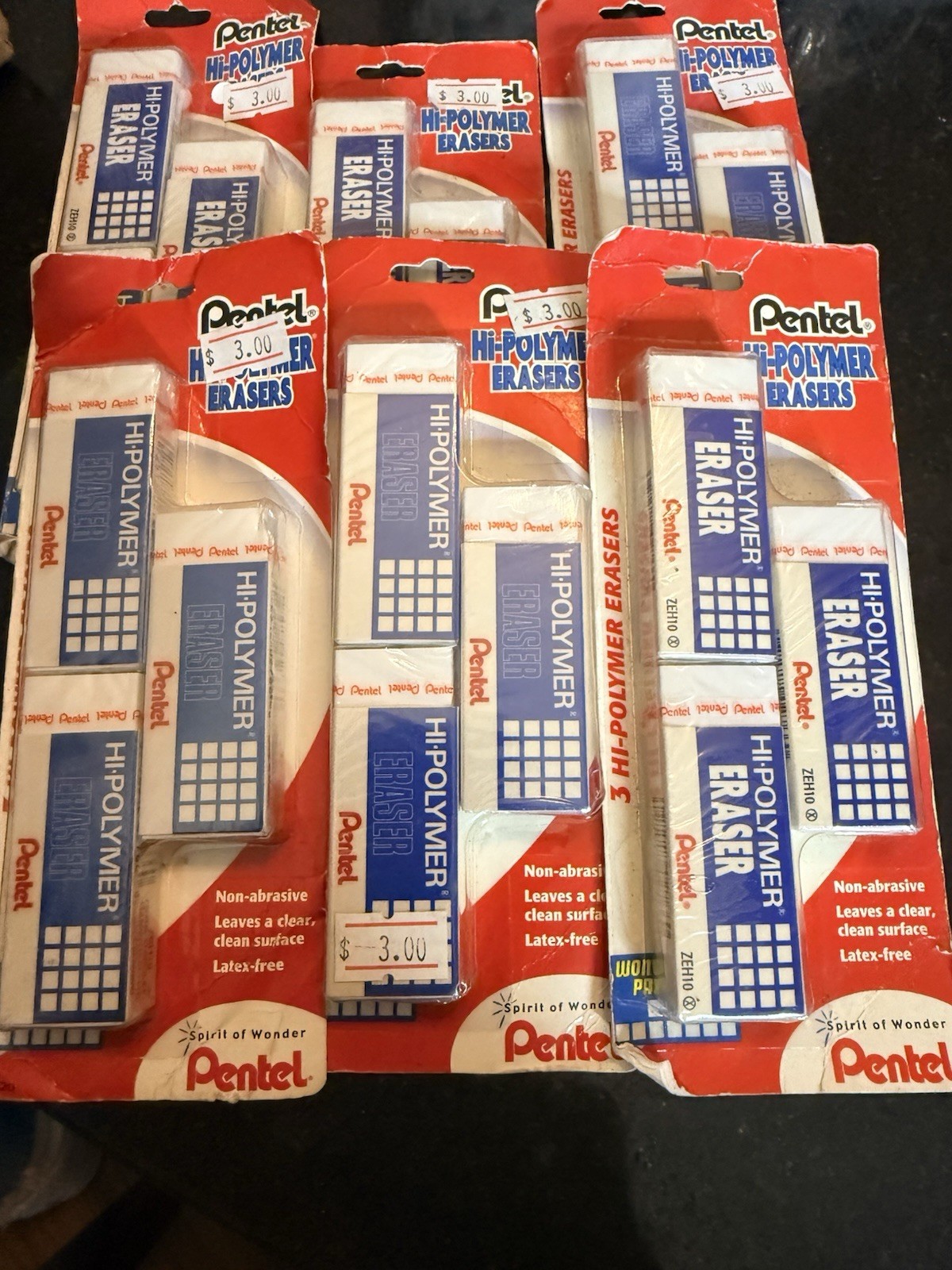 6 Packs Of Pentel Of 3 Hi Polymer Erasers Total Of 18 ZEH10 Fast Free Shipping