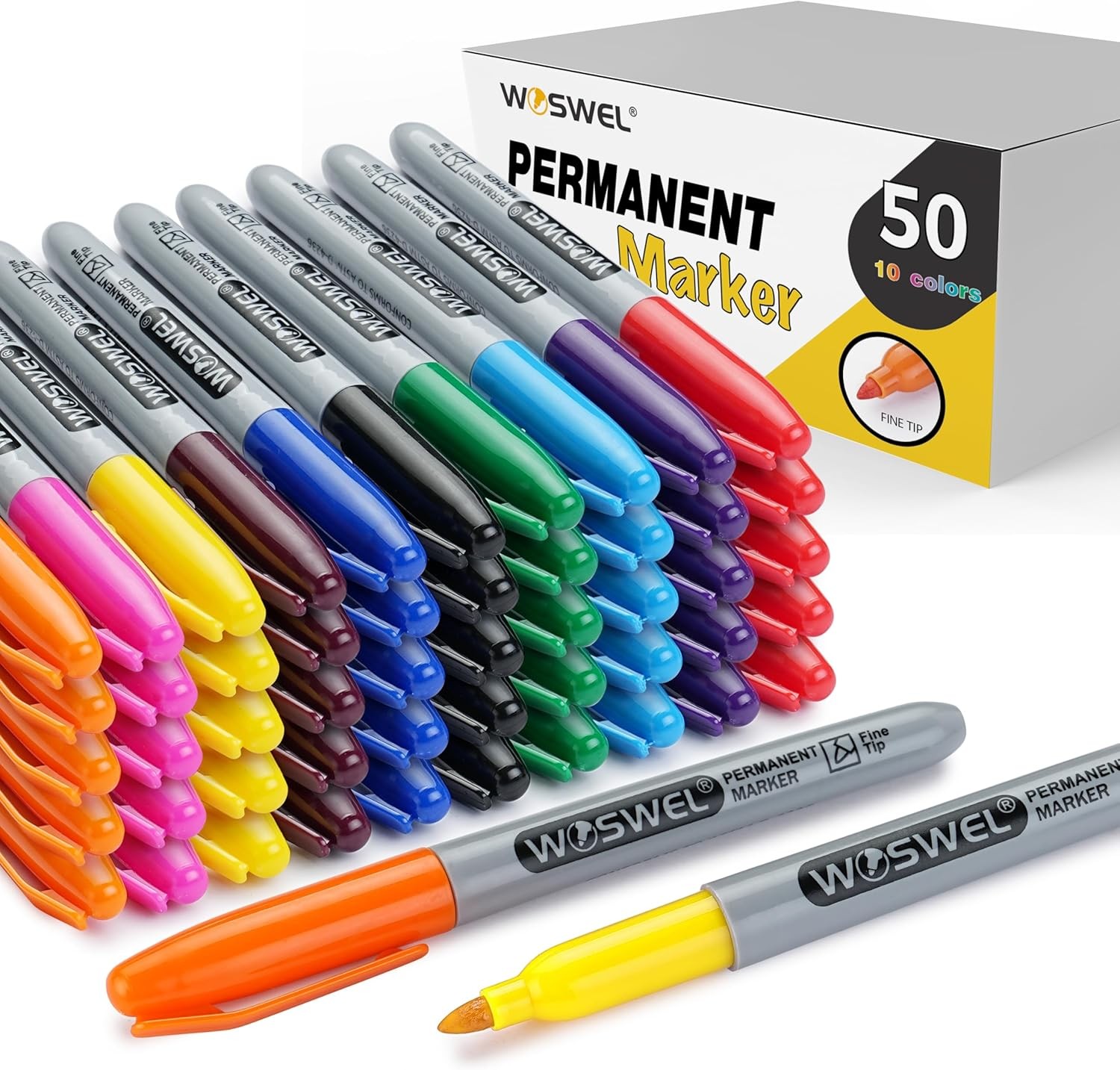 Permanent Markers Bulk, 50 Pack,10 Assorted Colors Permanent Marker, Fine Tip,