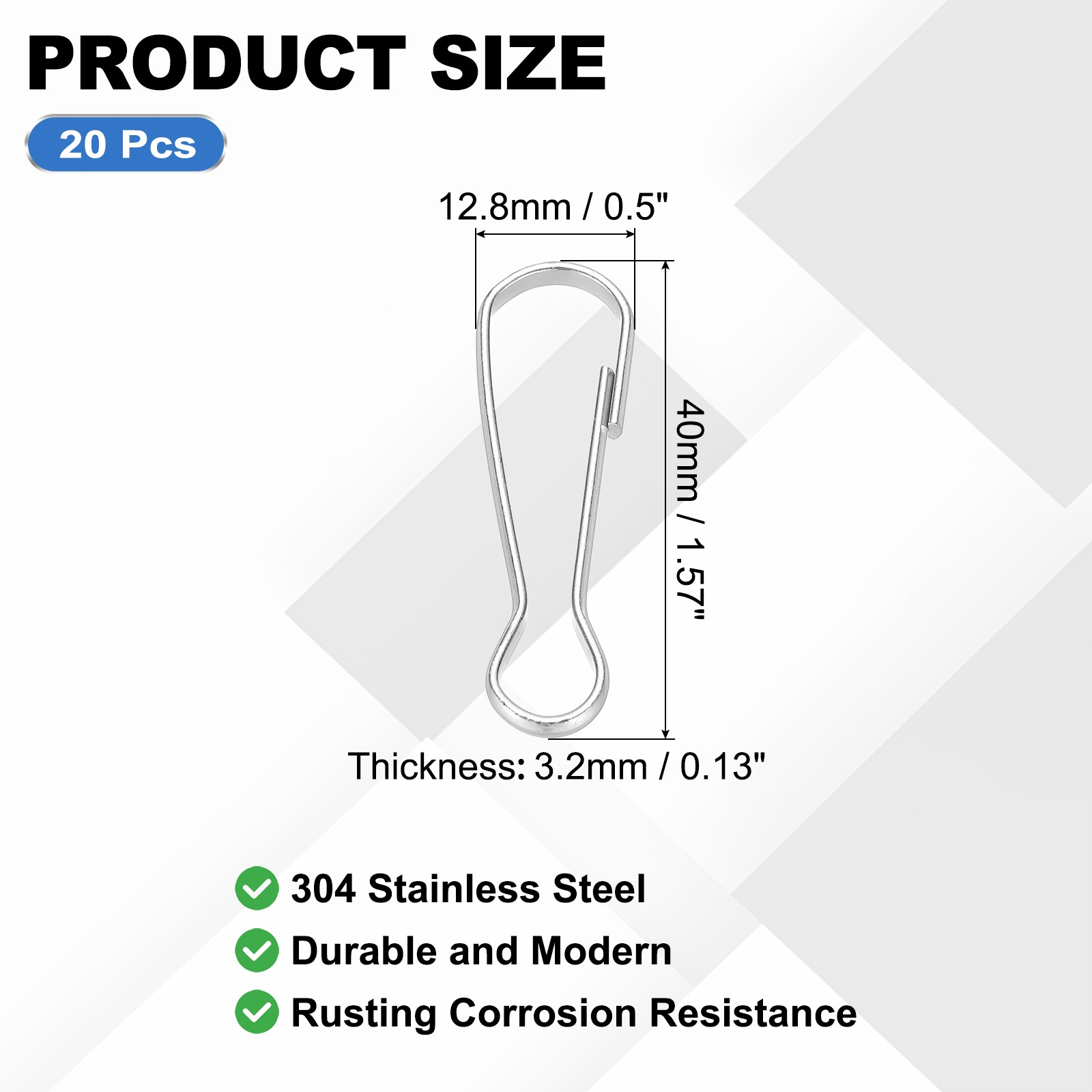 Lanyard Hooks, 20 Pcs 40×12.8×3.2mm Stainless Steel 304 Hook, Silver