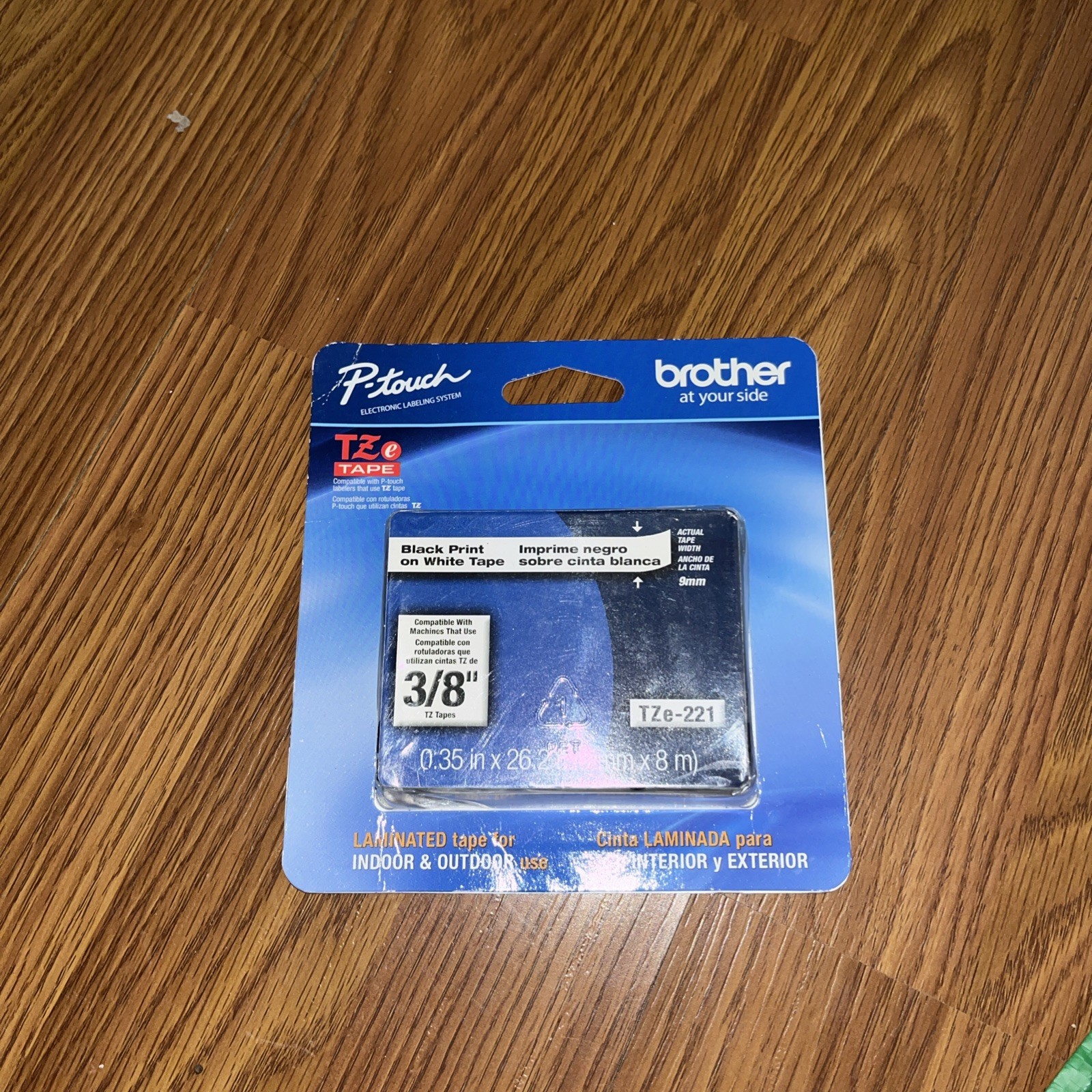 New Brother Tze-221 P-Touch Label Tape 3/8″ Black Print on White Sealed Genuine
