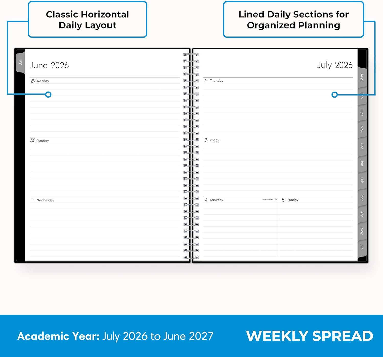 Blue Sky 2026-2027 Weekly and Monthly Academic Year Planner Calendar, July 2026