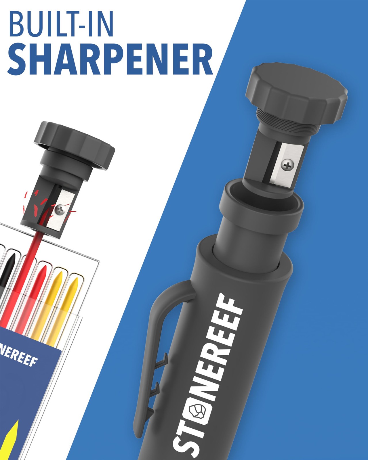 Carpenter Pencil Set with Sharpener & 1 Count (Pack of 1), Black, Red, Yellow