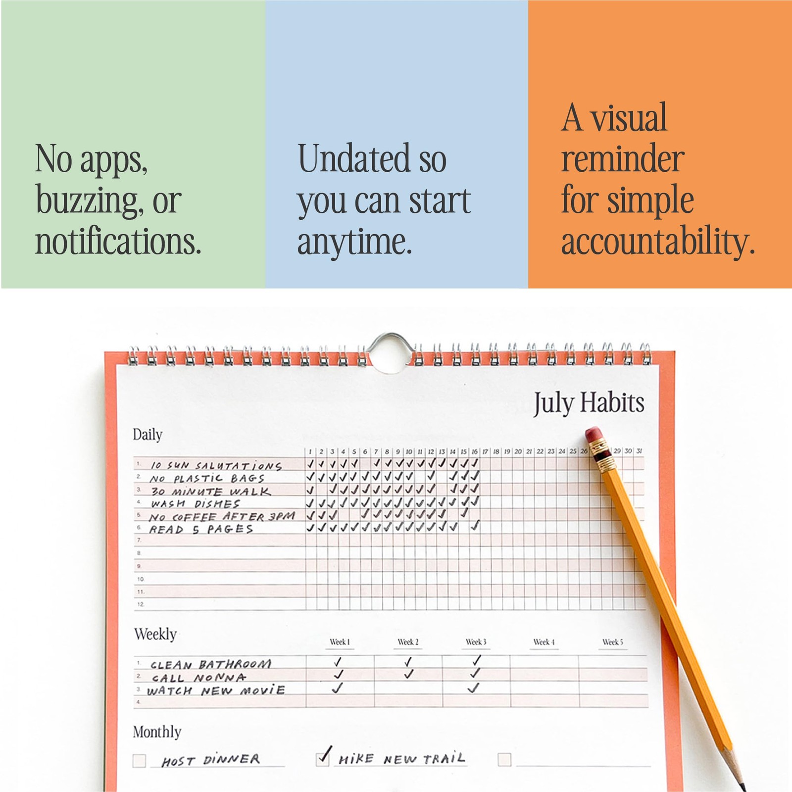 Free Period Press Habit Tracker Calendar & 8 inches X 10 inches, Multicolor