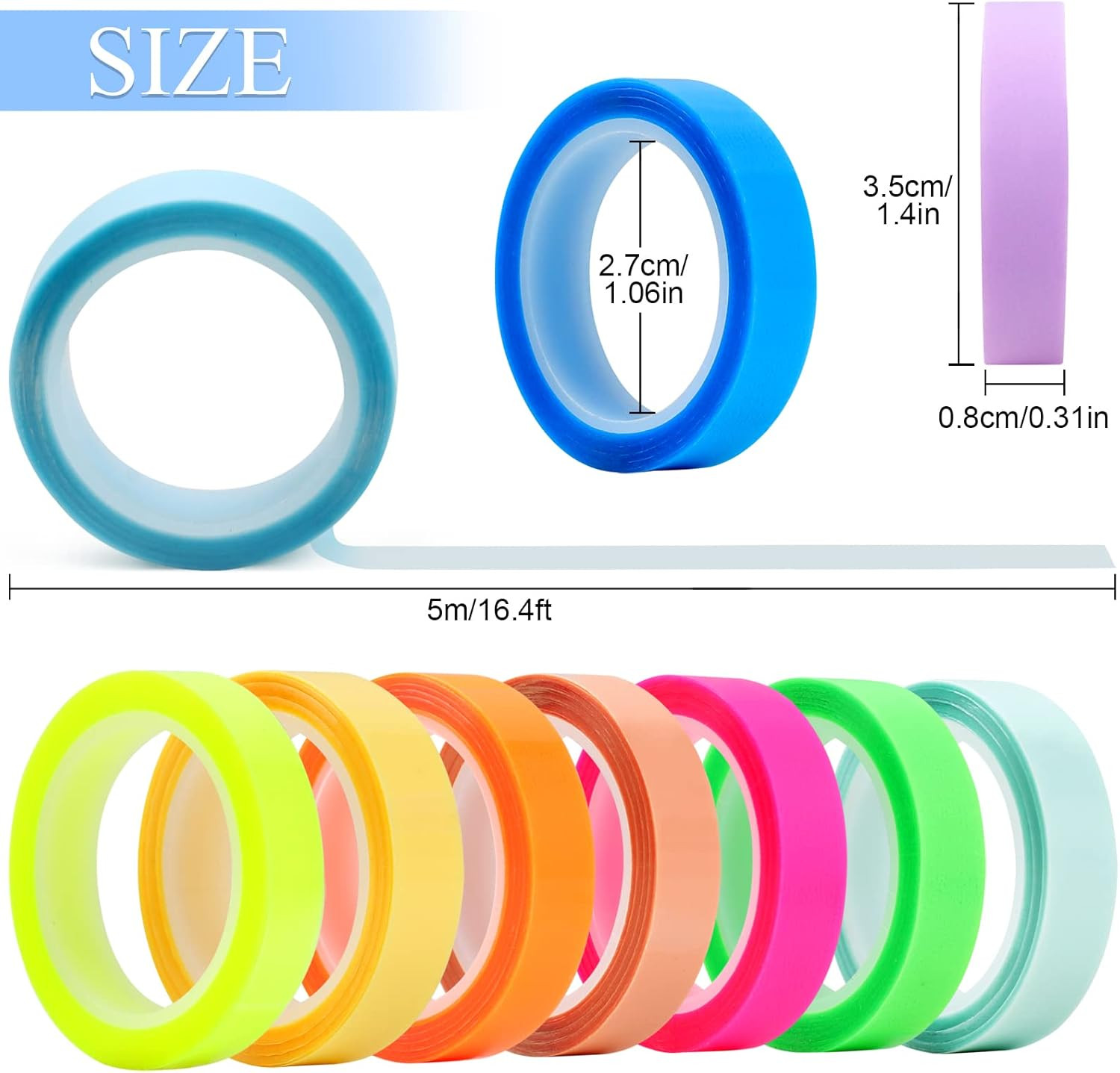 10 Rolls Colorful Highlighter Tape 0.31 x 1 Count (Pack of 10) Multicolor