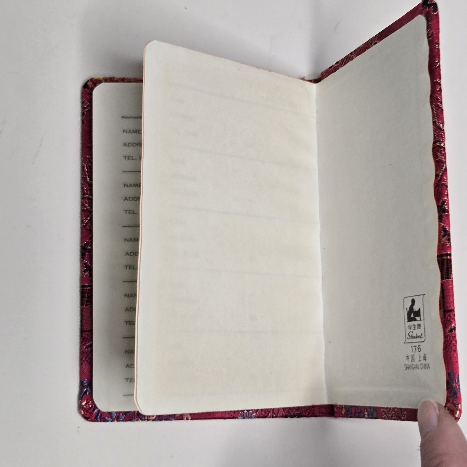 Shanghai, China Embroidered 176 Address Book – Red Silk Brocade Cover – VTG NOS