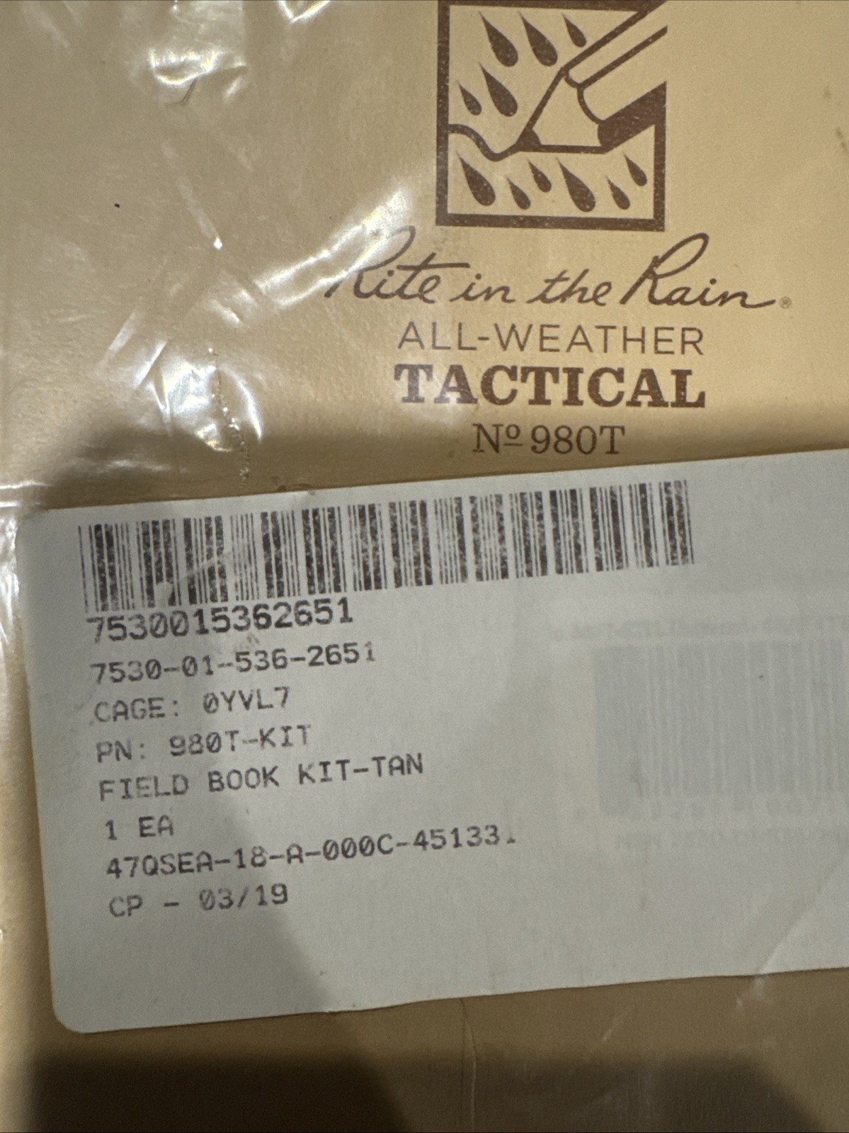 Rite in the Rain Tactical All Weather Field book TAN Cover with Pen, 980T-KITL