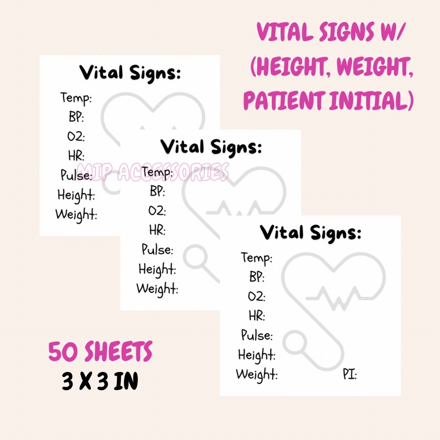 Vital Signs w/ Height,Weight,Patient initial Notepad Memo Pad 3″ x 3″ 50 Sheets