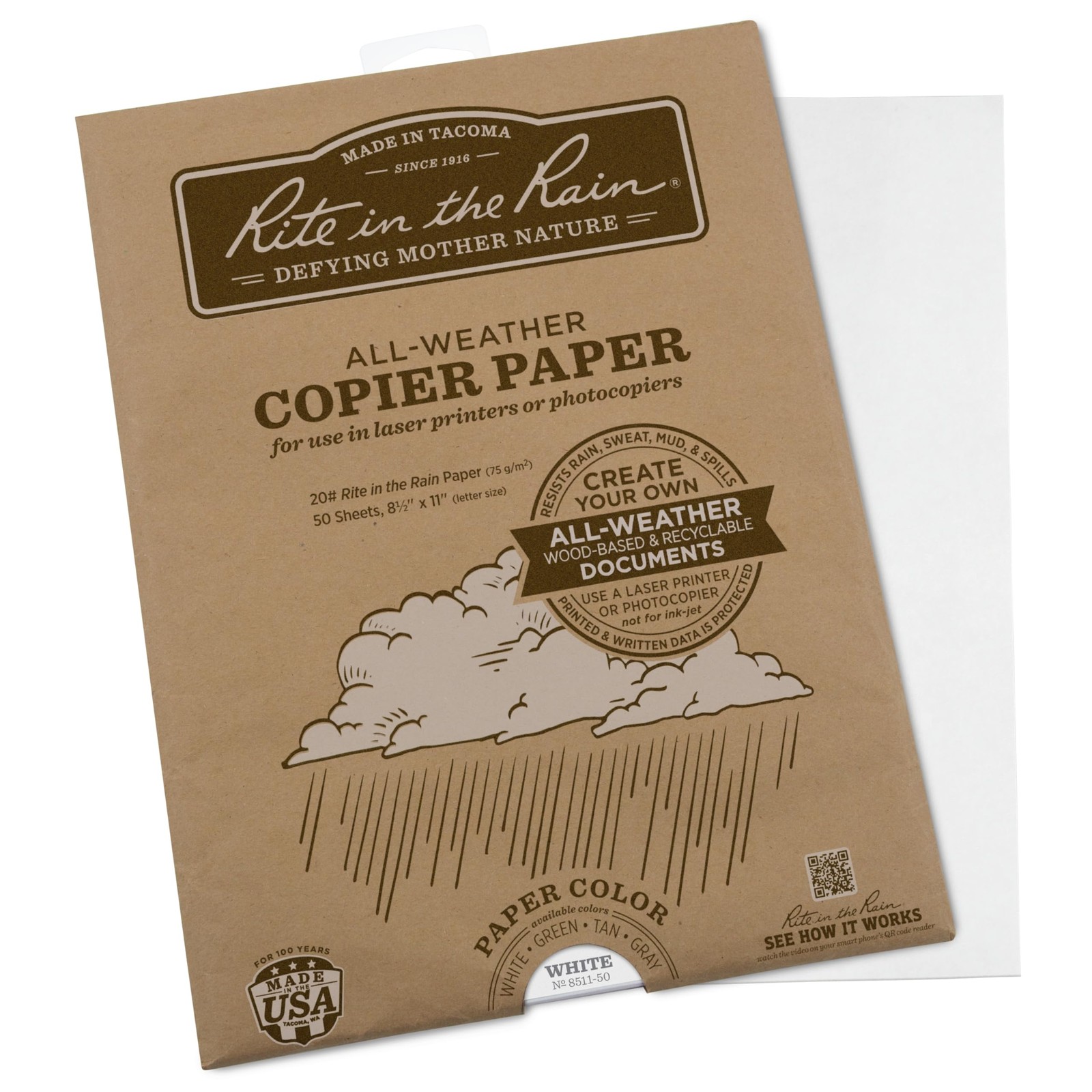 Weatherproof Laser Printer Paper 8.5×11 Inch 20# White 50 PCS No. 8511-50