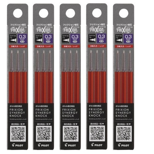 Pilot FriXion Synergy Knock Refill 0.3mm Red Made in Japan 3pcs x5 LFRF-133-R