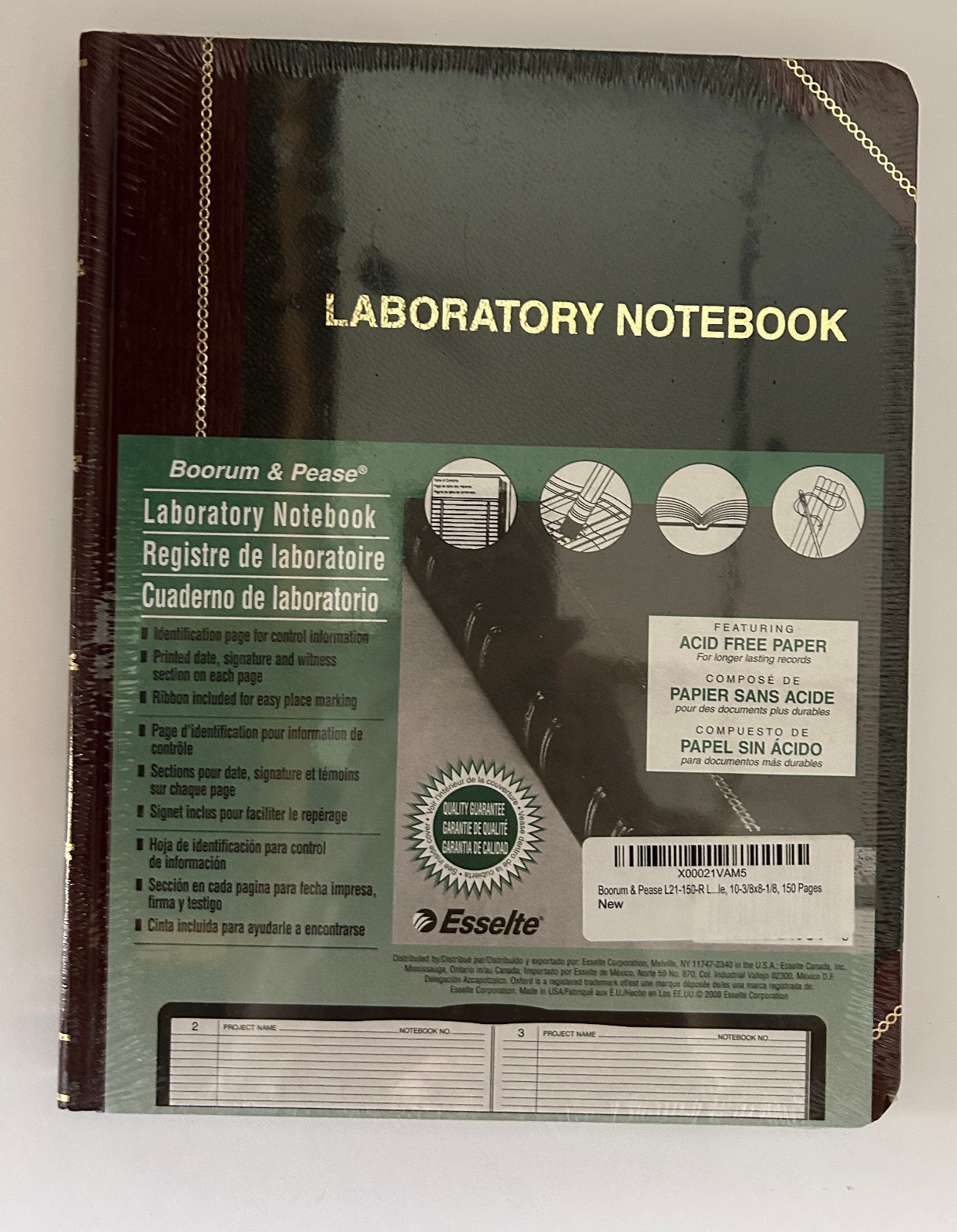 Boorum & Pease Laboratory Notebook Record Rule 10-3/8 x 8-1/8 White 150 Sheets