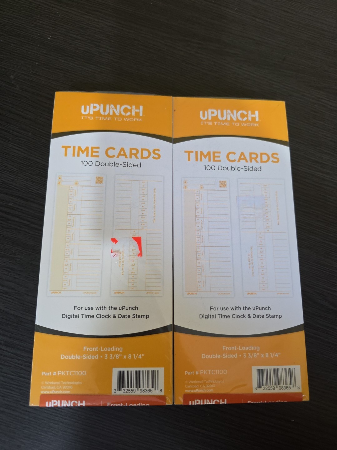 New/Sealed lot of 2 uPUNCH Time Cards- 100 Dbl Sided P/N PKTC1100 Free Ship