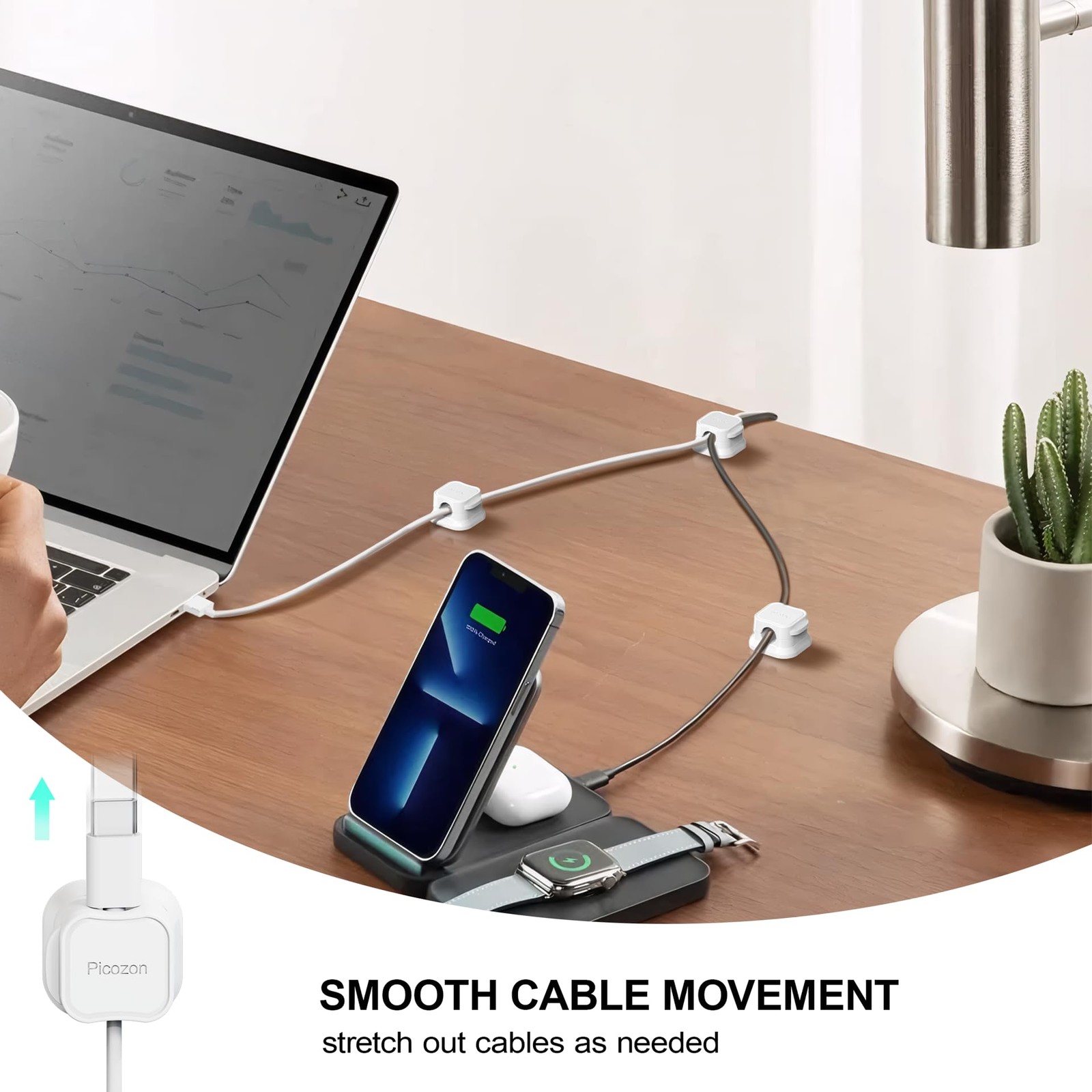 Picozon 6 Pack Magnetic Cable Clip Organizer Cord Holder, of 6, Neutral