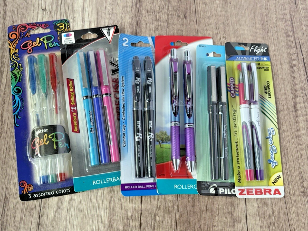 Lot 14 Gel Rollerball Pens Zebra Pentel Pilot Assorted Ink Writing Pens