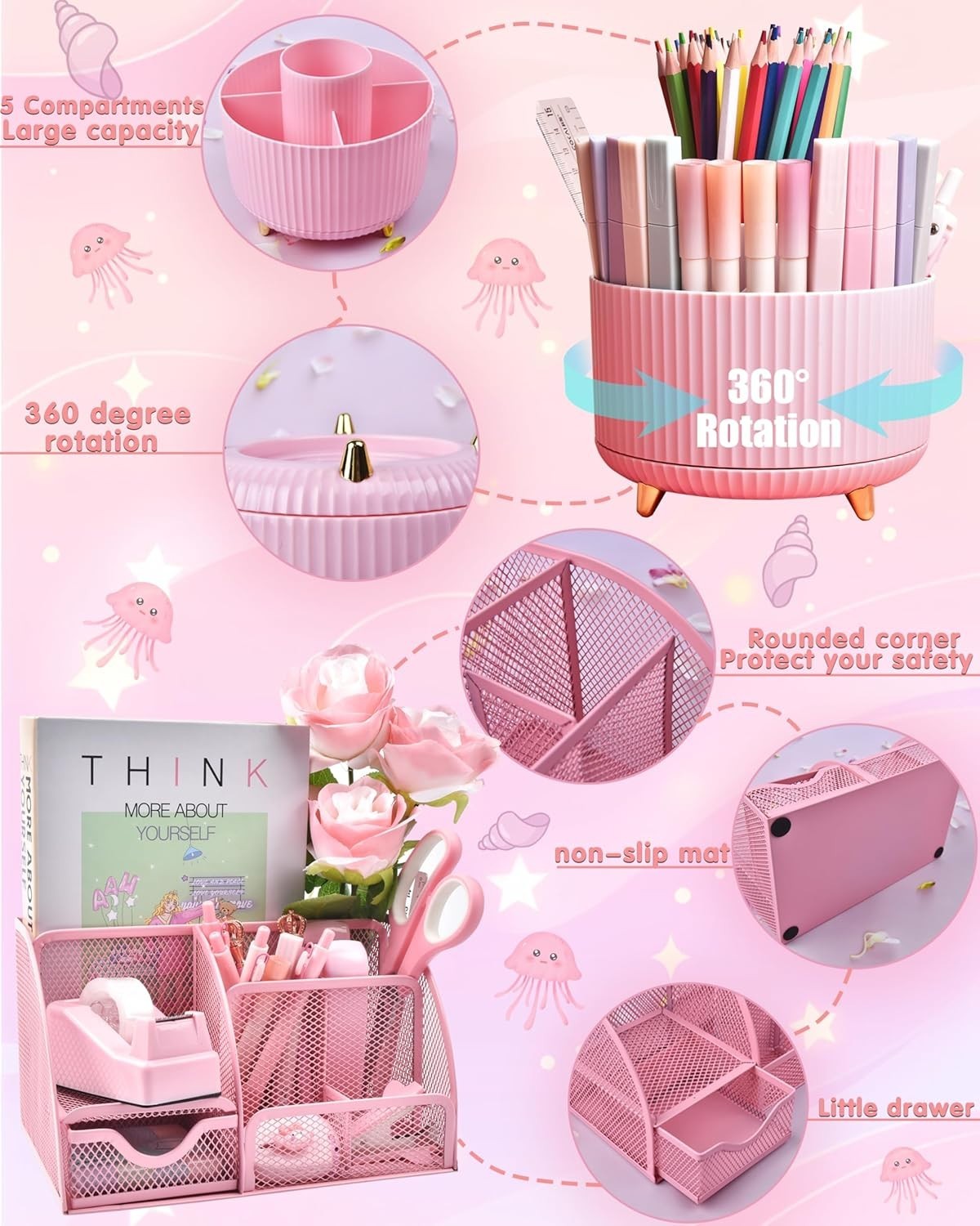 Comprehensive Pink Desk Organizers Set – 21 Pieces for Ultimate Workspace Style!