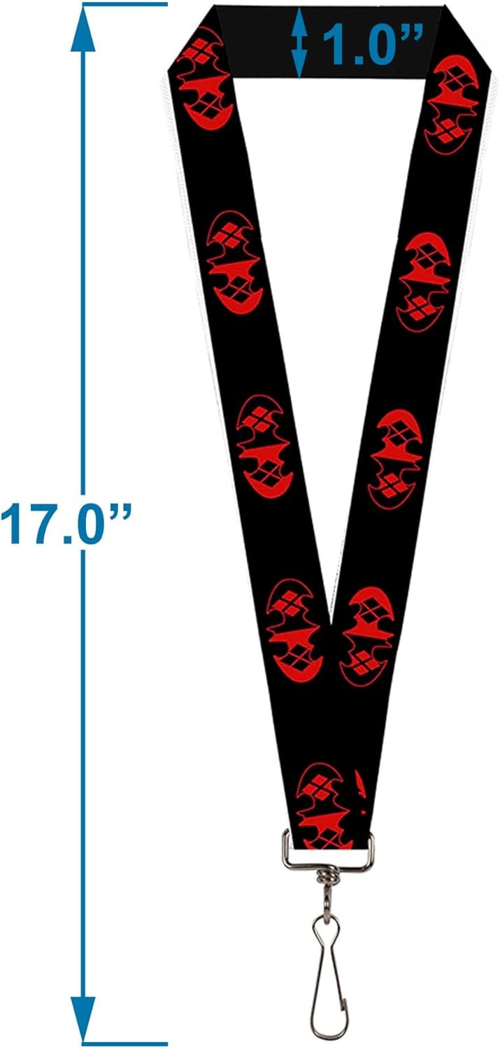 Buckle Down Lanyard-1.0″-Bat Logo/Harley Quinn Diamonds Black/red One Size Multi