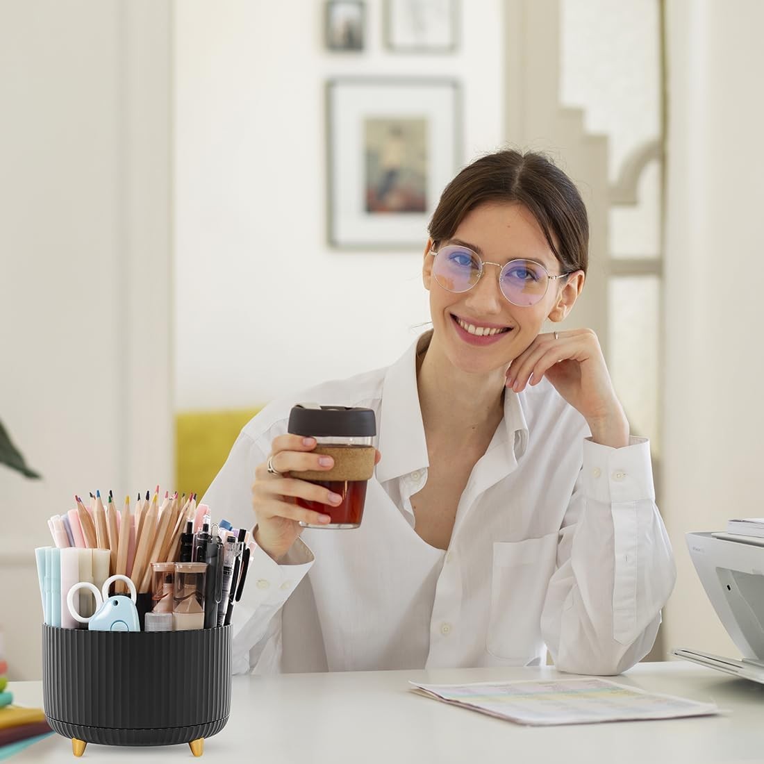 360 Degree Rotating Desk Organizer, Dual-Purpose Pencil Pen Holder for Desktop,