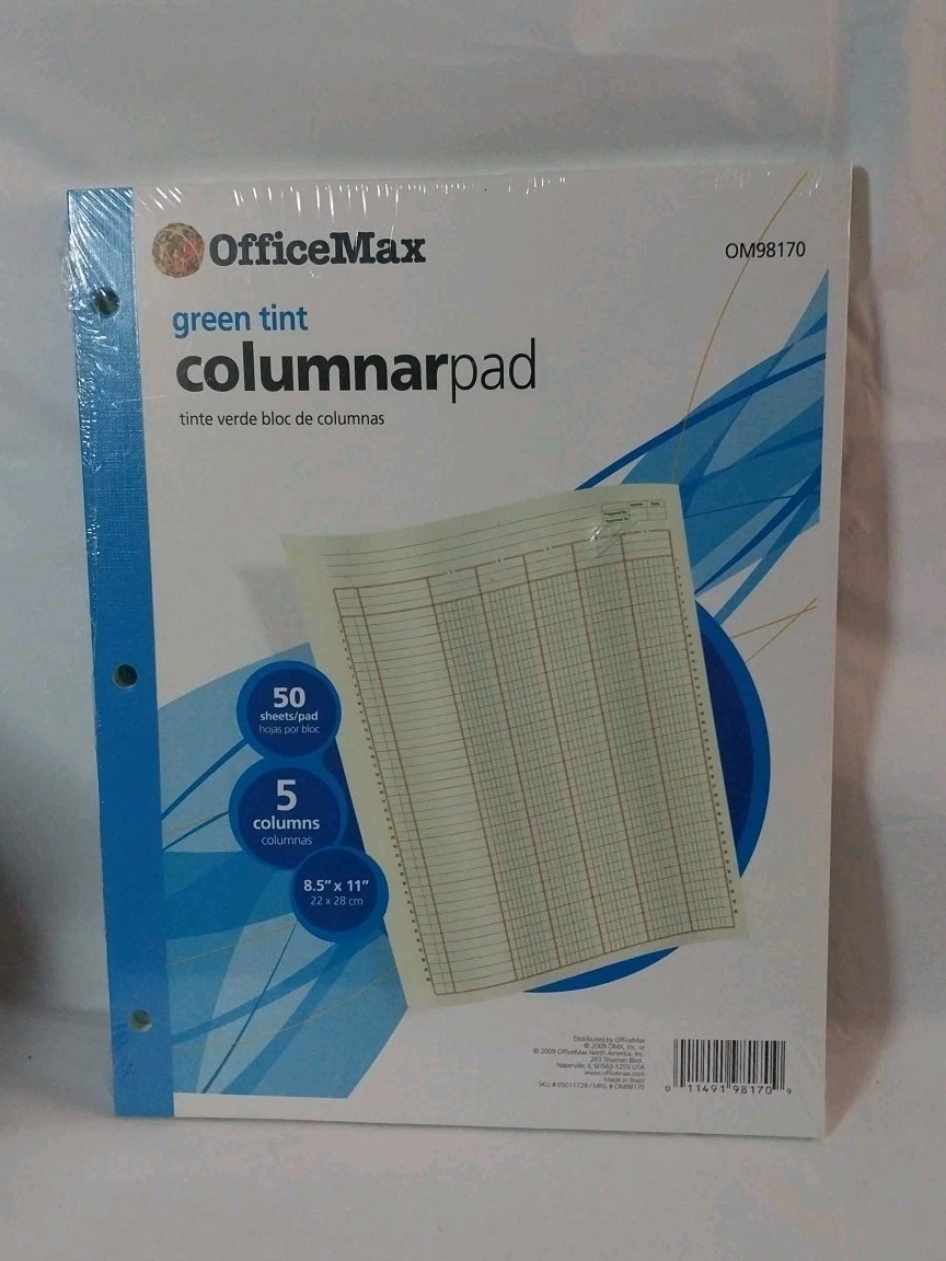 Office Max (2 Pads) Columnar 8.5″ x 11″ 5 Columns 50 Sheets Green Tint 98170