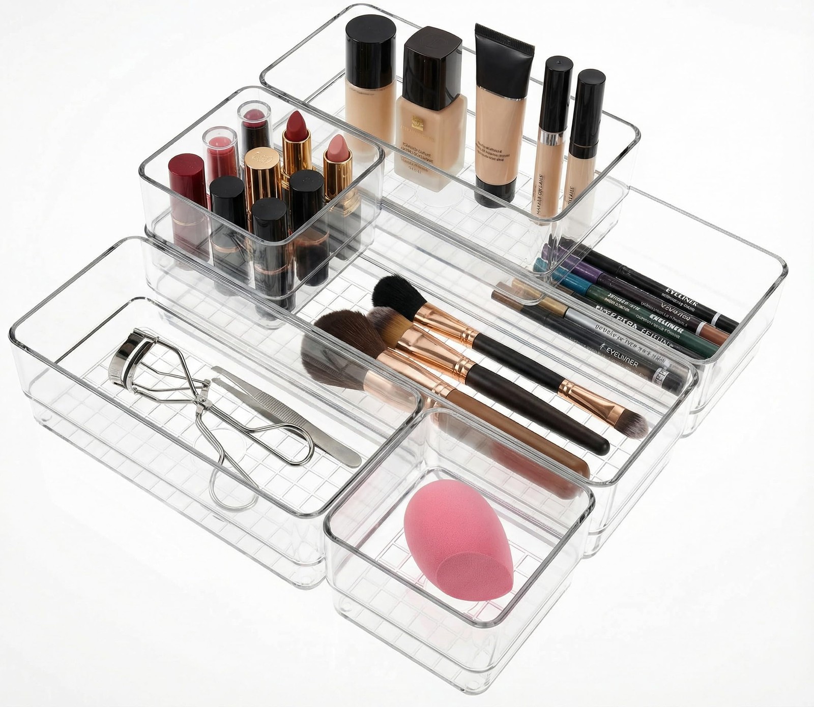 6 PCS Clear Plastic Drawer Organizer Set, 2 Sizes Acrylic Drawer Storage Tray…