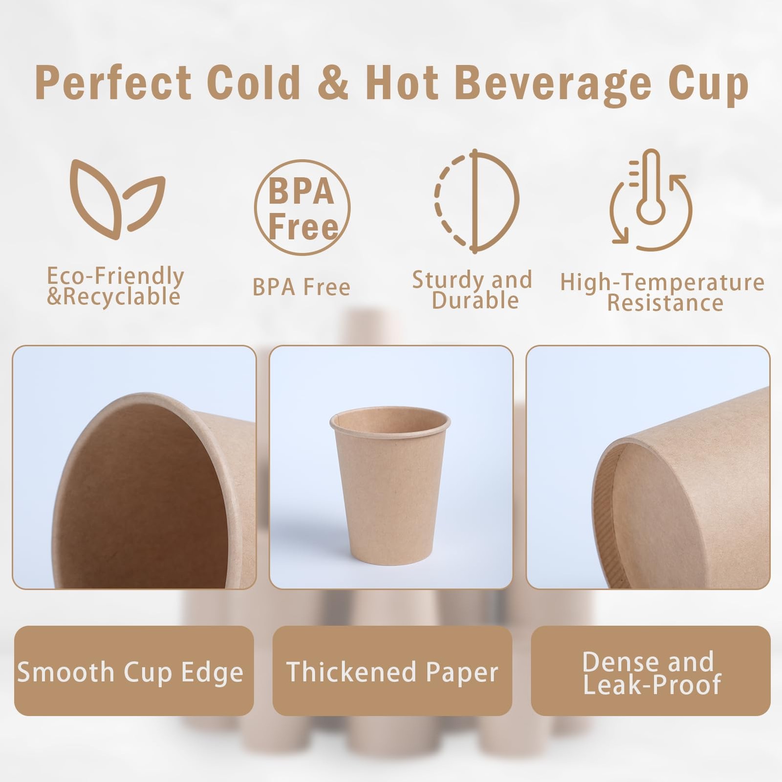 Lamosi 100 Count 12 oz Paper Cups, 12 OZ-100 Pack, Kraft-12oz-100pack