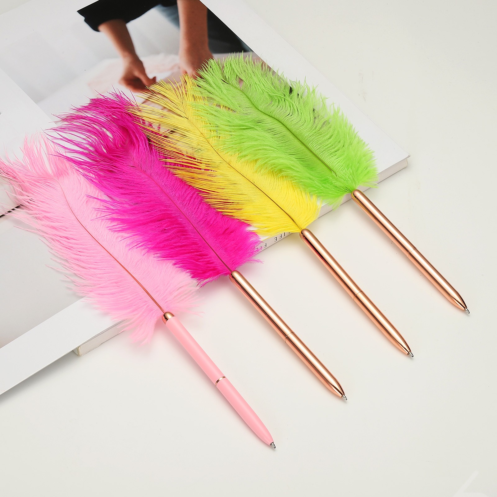 Feather Ballpoint Pens Bulk, 2Pcs Writing Pens Style 1, Purple/Rose Gold