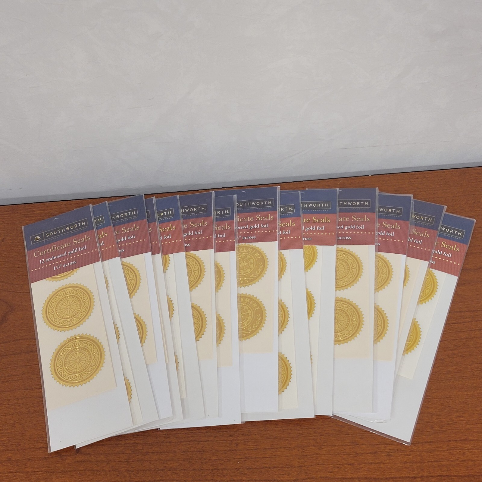 (14) SOUTHWORTH CO. Gold Certificate Seals (1 3/4″ Dia, 12 Per Pack) ~New Sealed