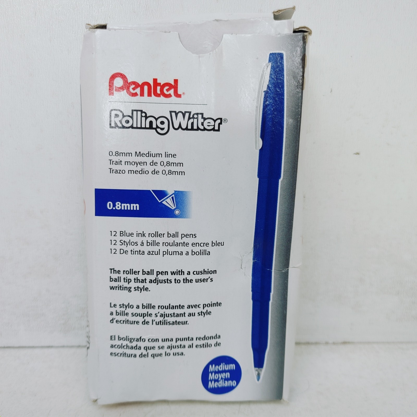 Deformed Box-Pentel R100-C 12-Ct Blue Rolling Writer Roller Ball Pen