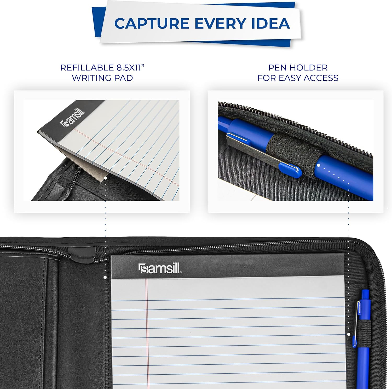 Professional Padfolio with Secure Zippered Closure, 10.1 Inch Tablet Sleeve, and