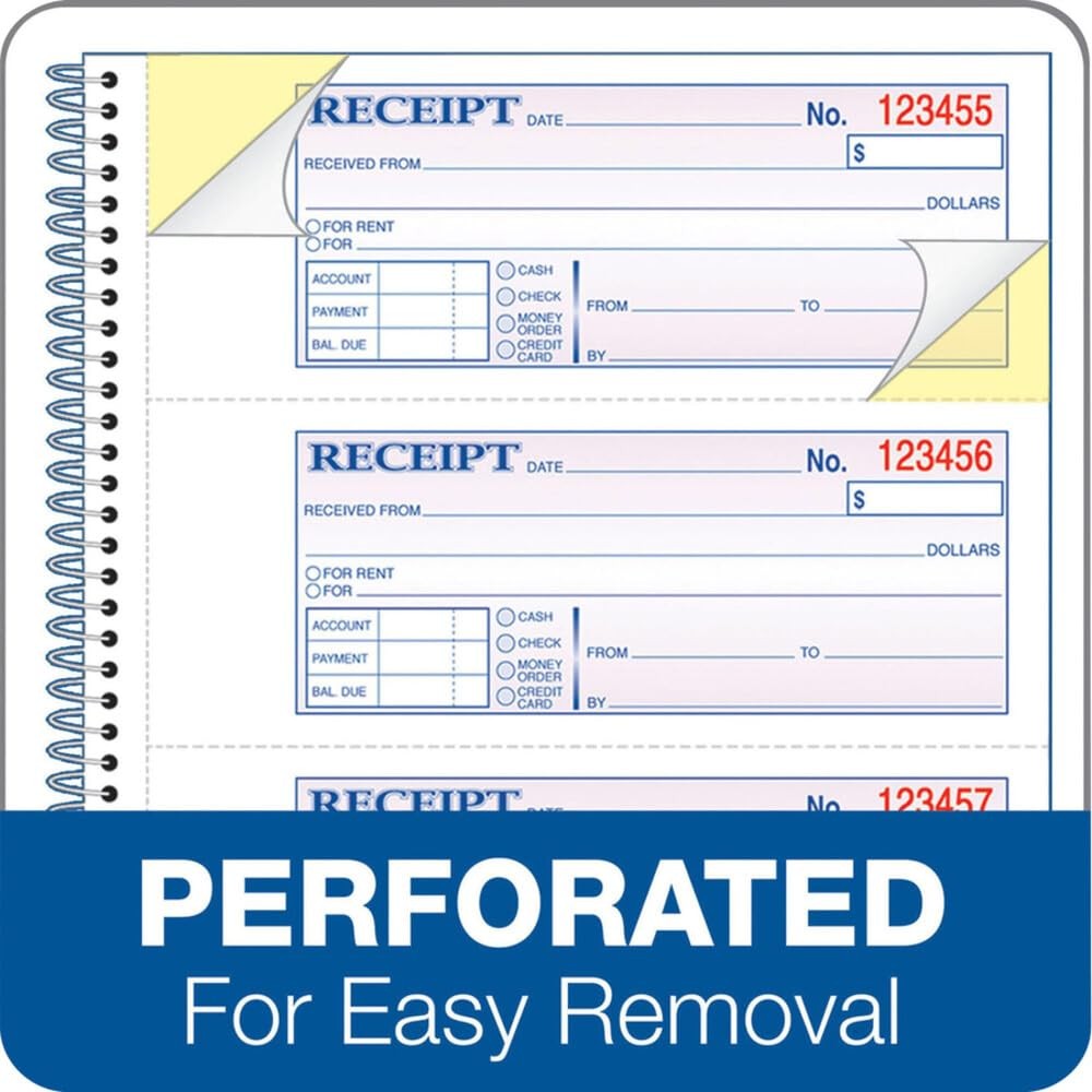 Adams SC1182PK Money Receipt Book,Spiral,2-Part,7-5/8-Inch