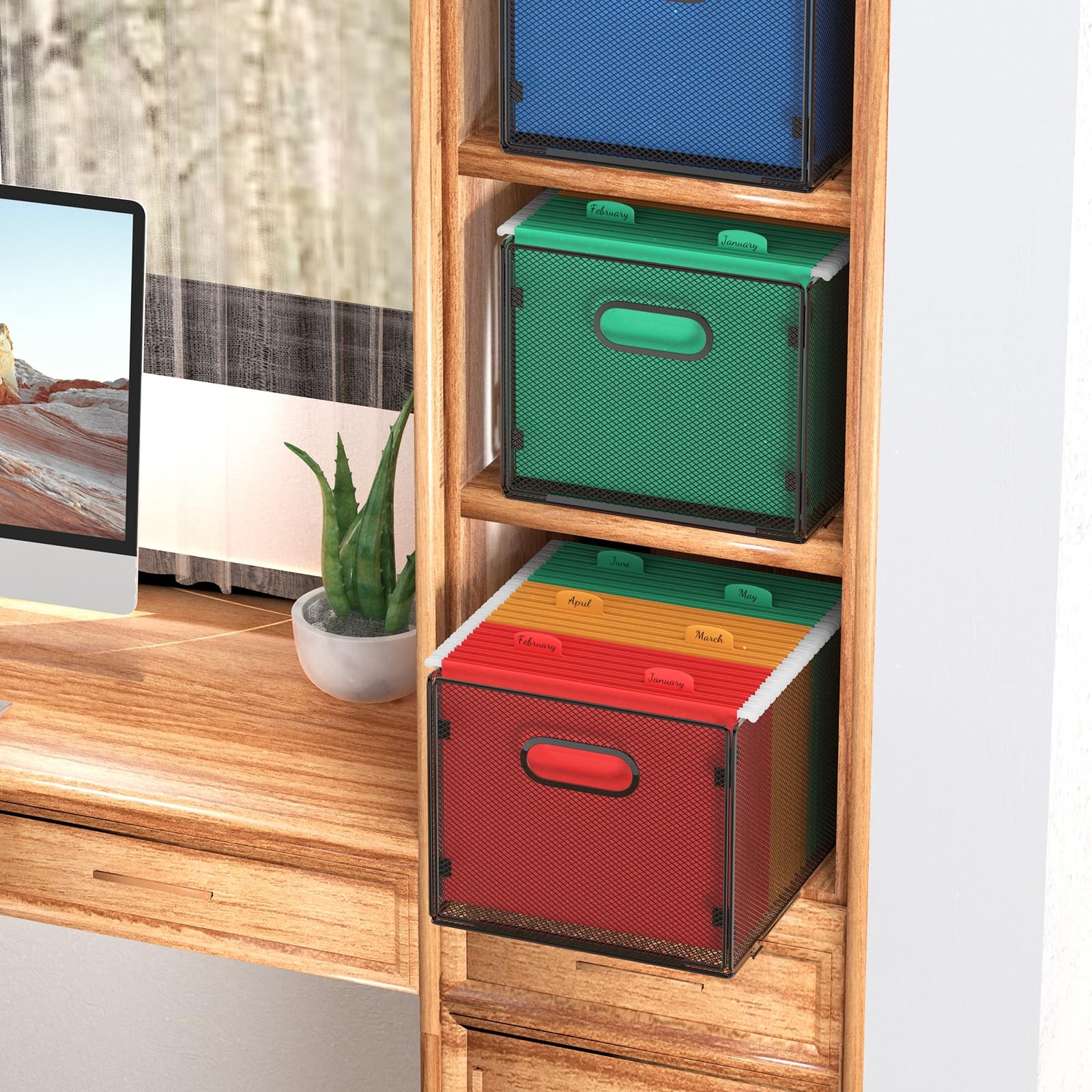 Hanging File Organizer – Mesh Folder Storage Box for Letter Size Files