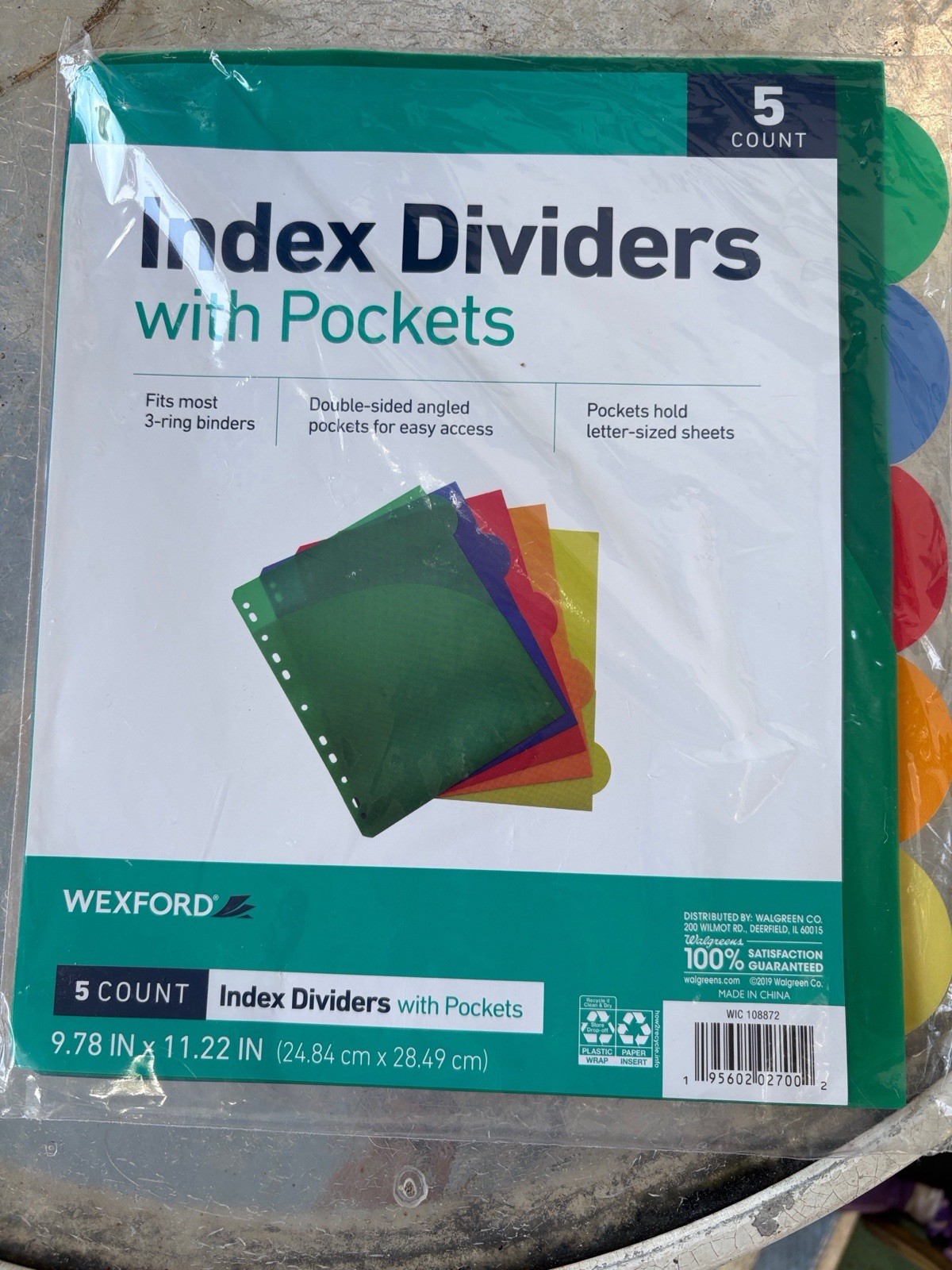 Wexford Index Dividers w/ Pockets, 5-Count Multicolor Plastic 3-Ring