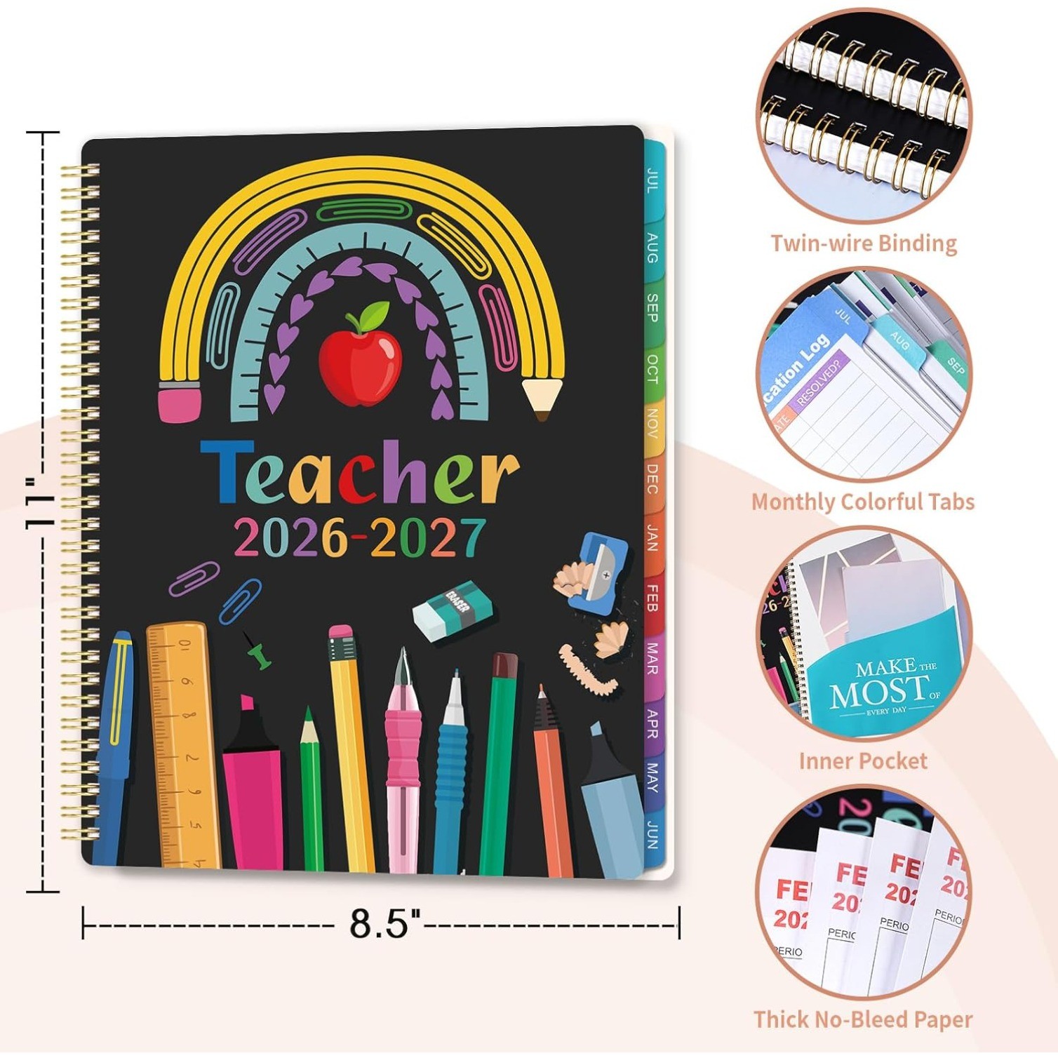 8.5″ x 11″ Teacher Planner July 2026 – June 2027,Academic Planner Lesson Planner