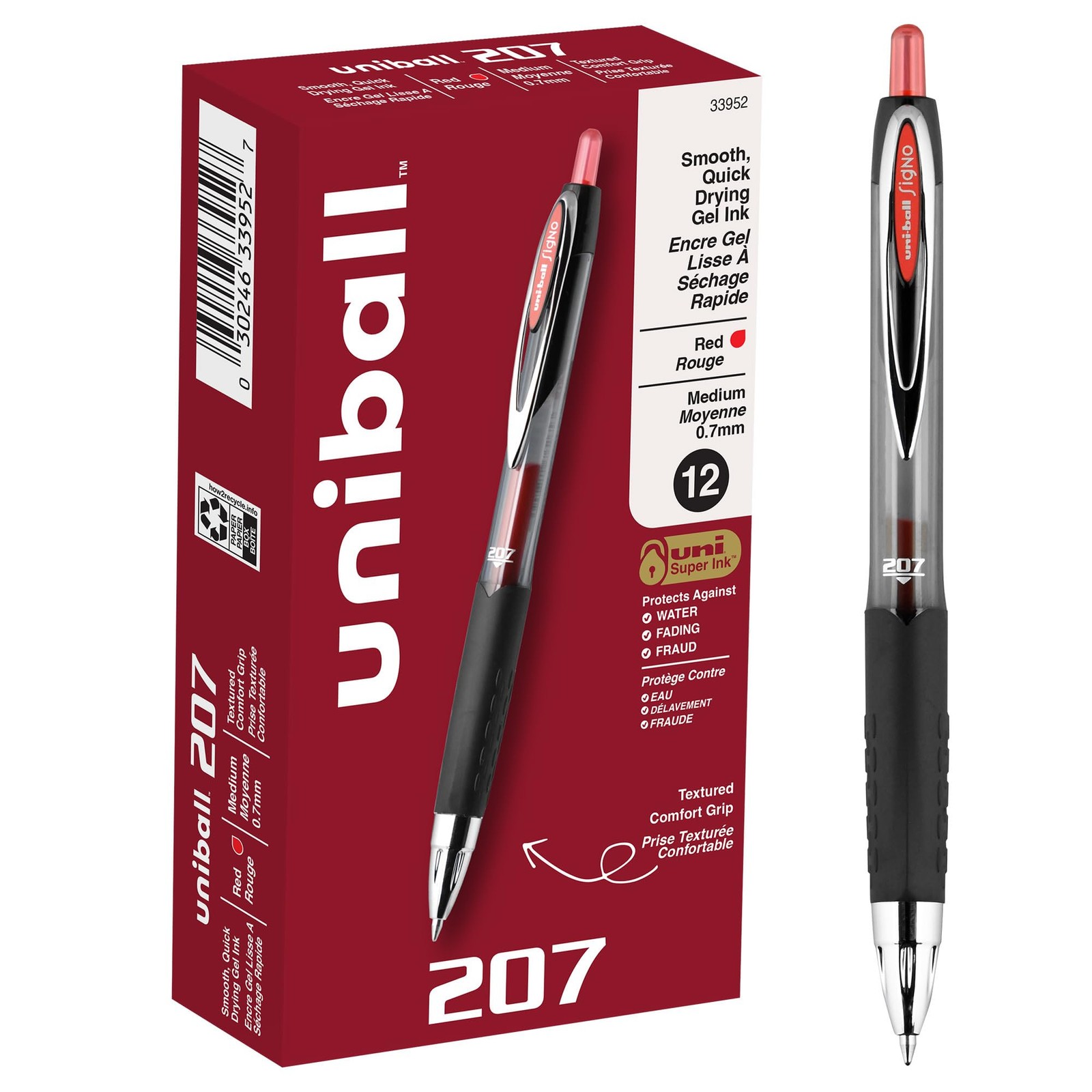 uni-ball® 207™ Retractable Fraud Prevention Gel 1 Count (Pack of 12), Red