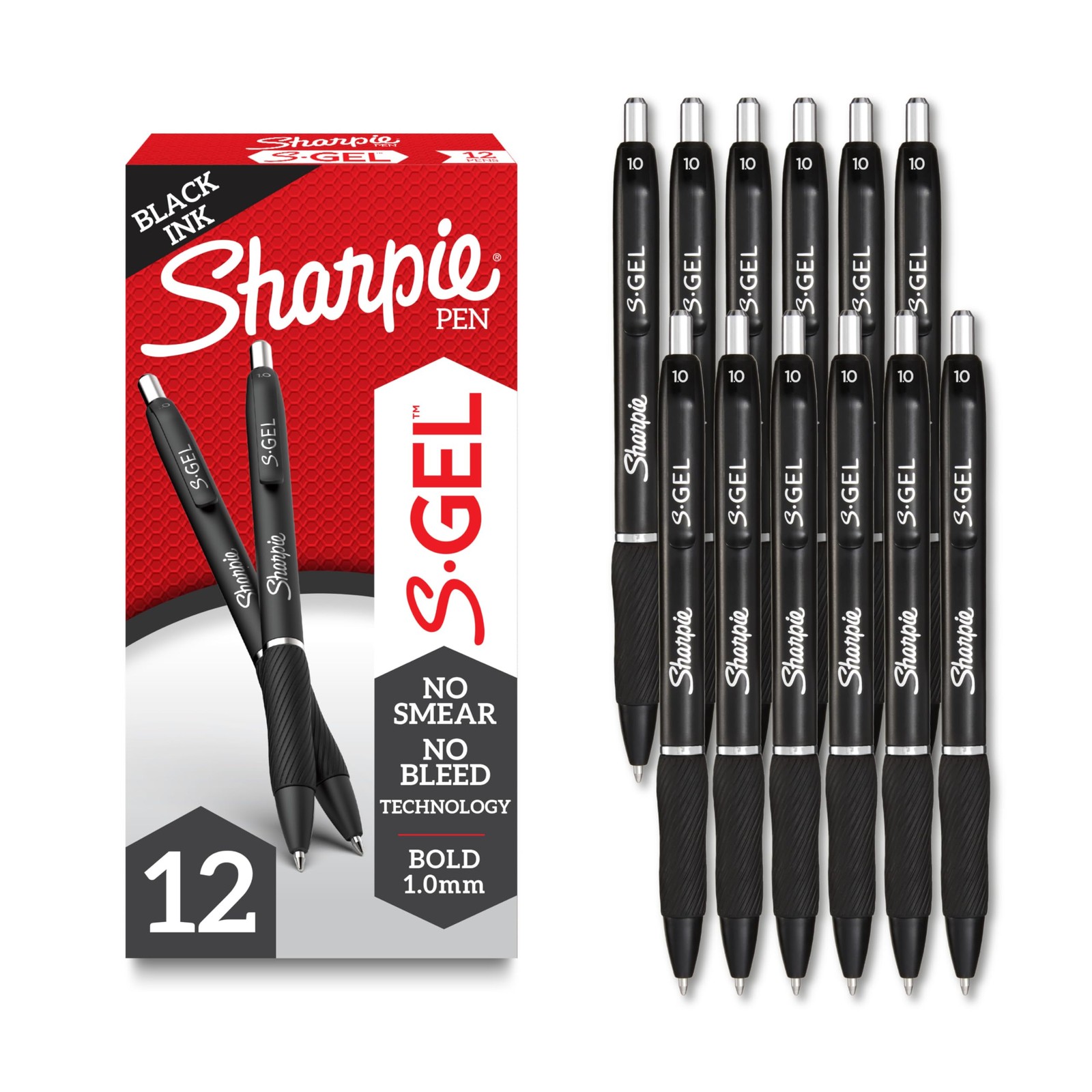 Sharpie S-Gel, Gel Pens, Bold Point (1.0mm), 1 Count (Pack of 12), Black