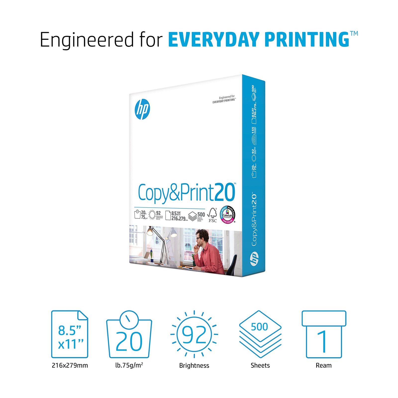 HP Printer Paper | 8.5 x 11 | Copy &Print 20 1 Pack | 500 Sheets, White