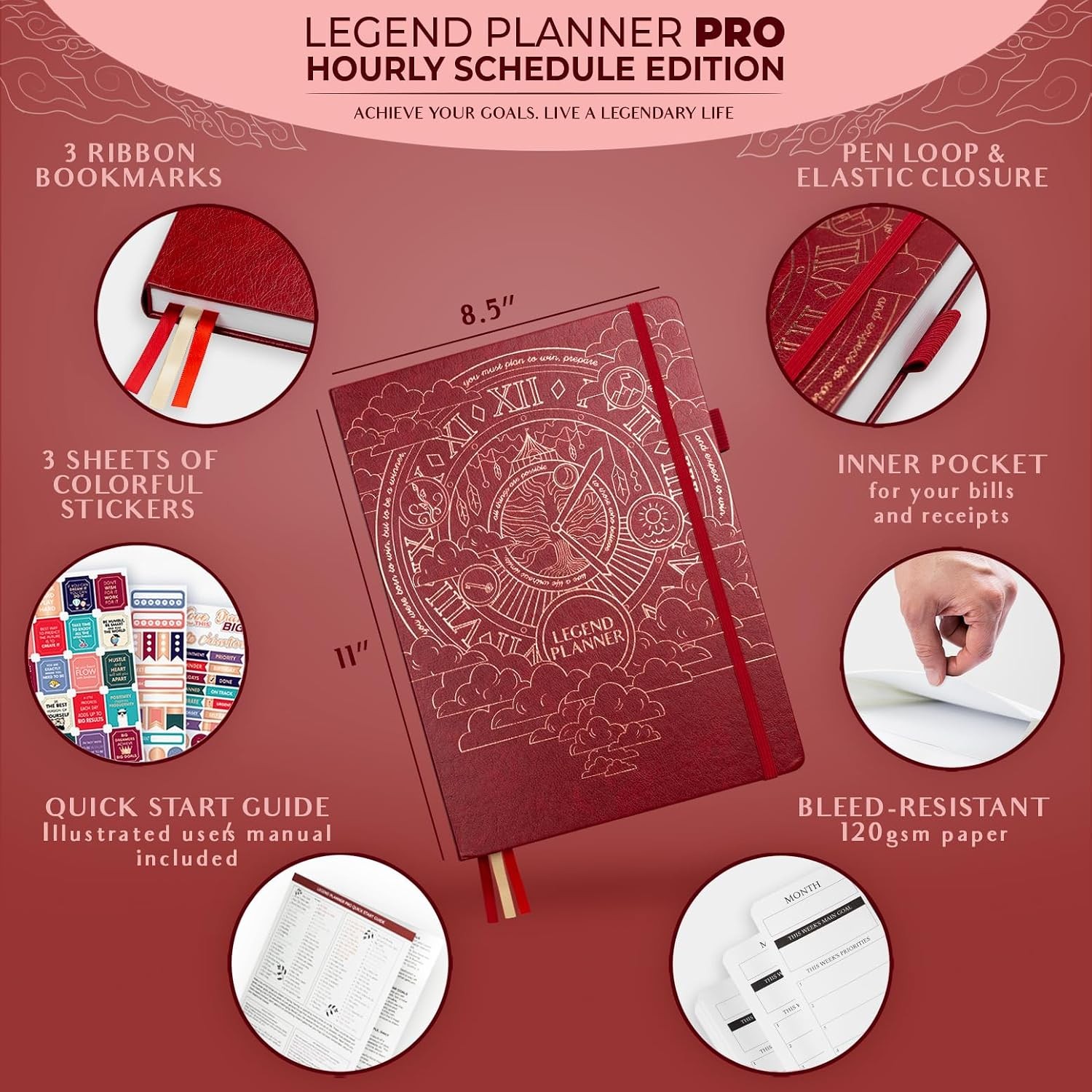 Legend Planner PRO Hourly Schedule Weekly Daily A4 Red