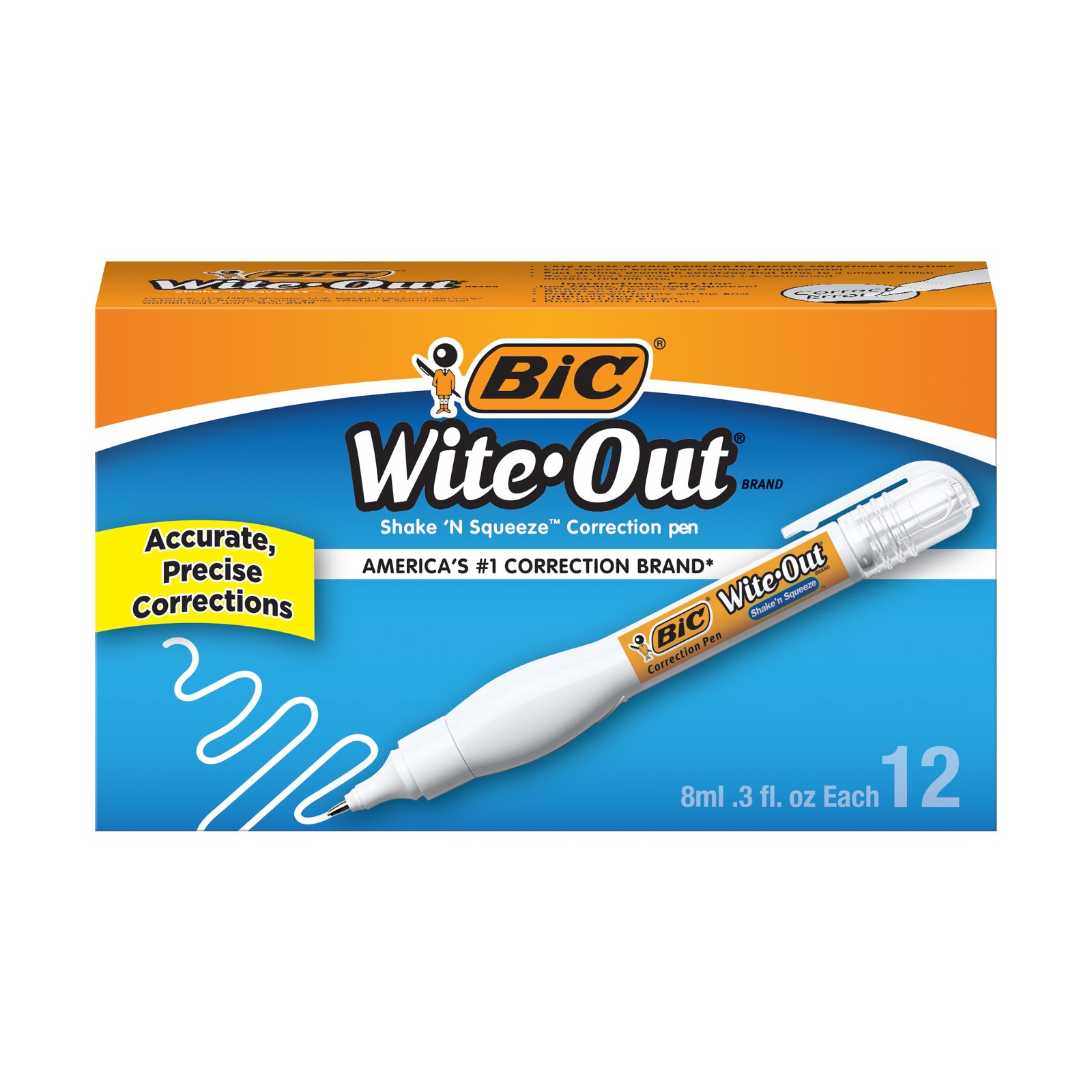 BIC Wite-Out Brand Shake ‘n Squeeze Correction Pen, 12-Count Pack